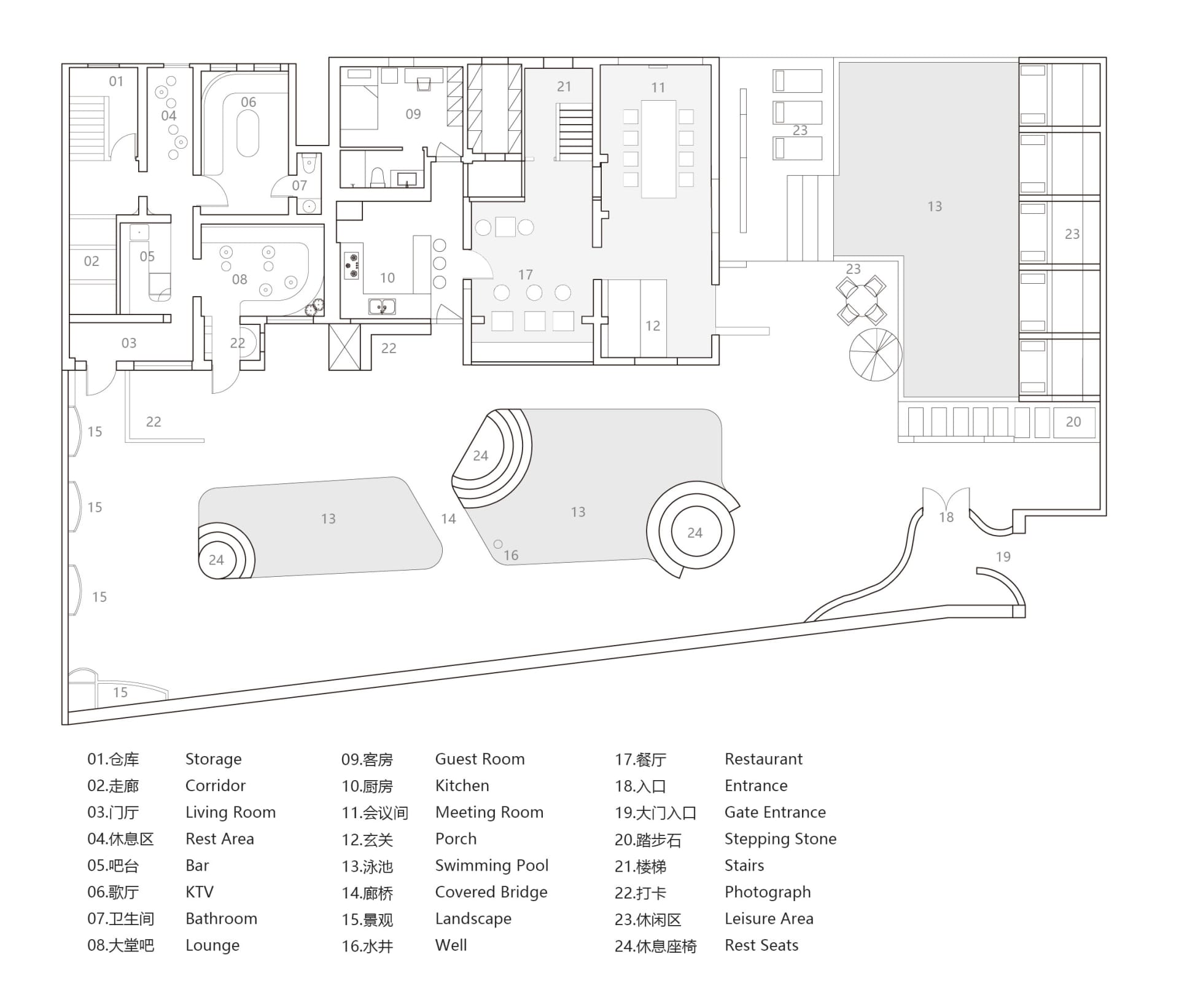 Modern architectural floor plan featuring living, dining, and kitchen areas.