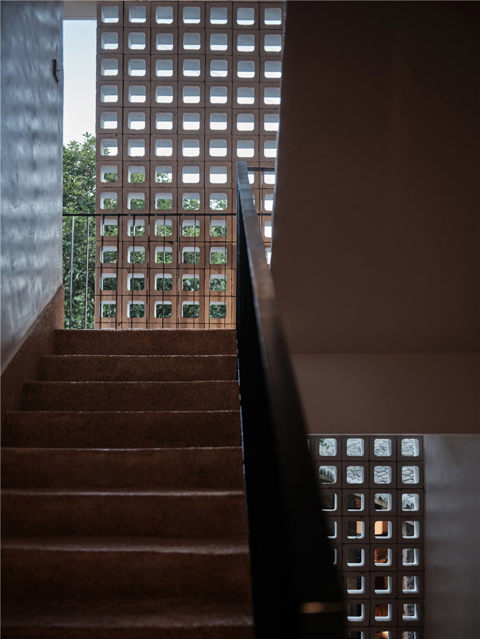 Concrete staircase with industrial design elements