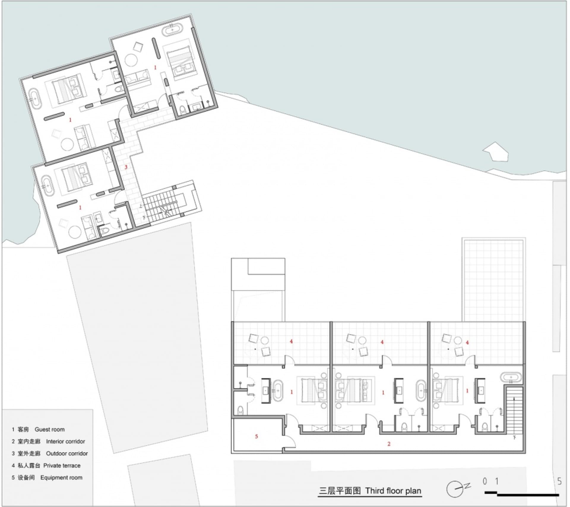以2D建築圖紙格式呈現的飯店客房詳細技術平面圖
