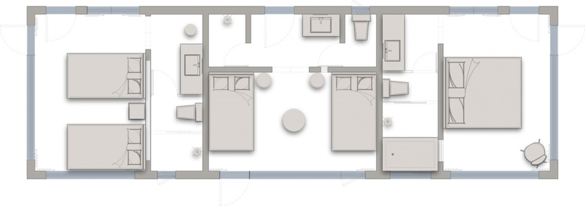 A minimalistic, modern apartment floor plan