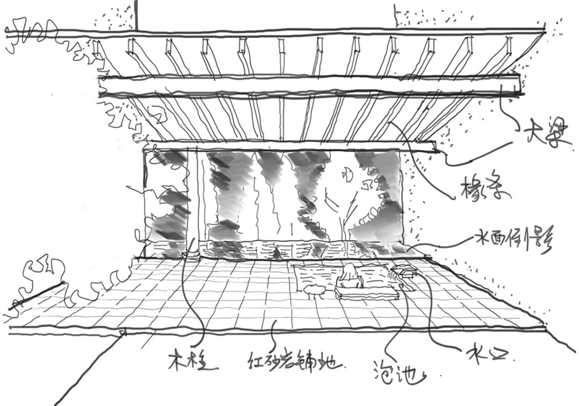 一張以木質元素為主的室內空間建築圖。