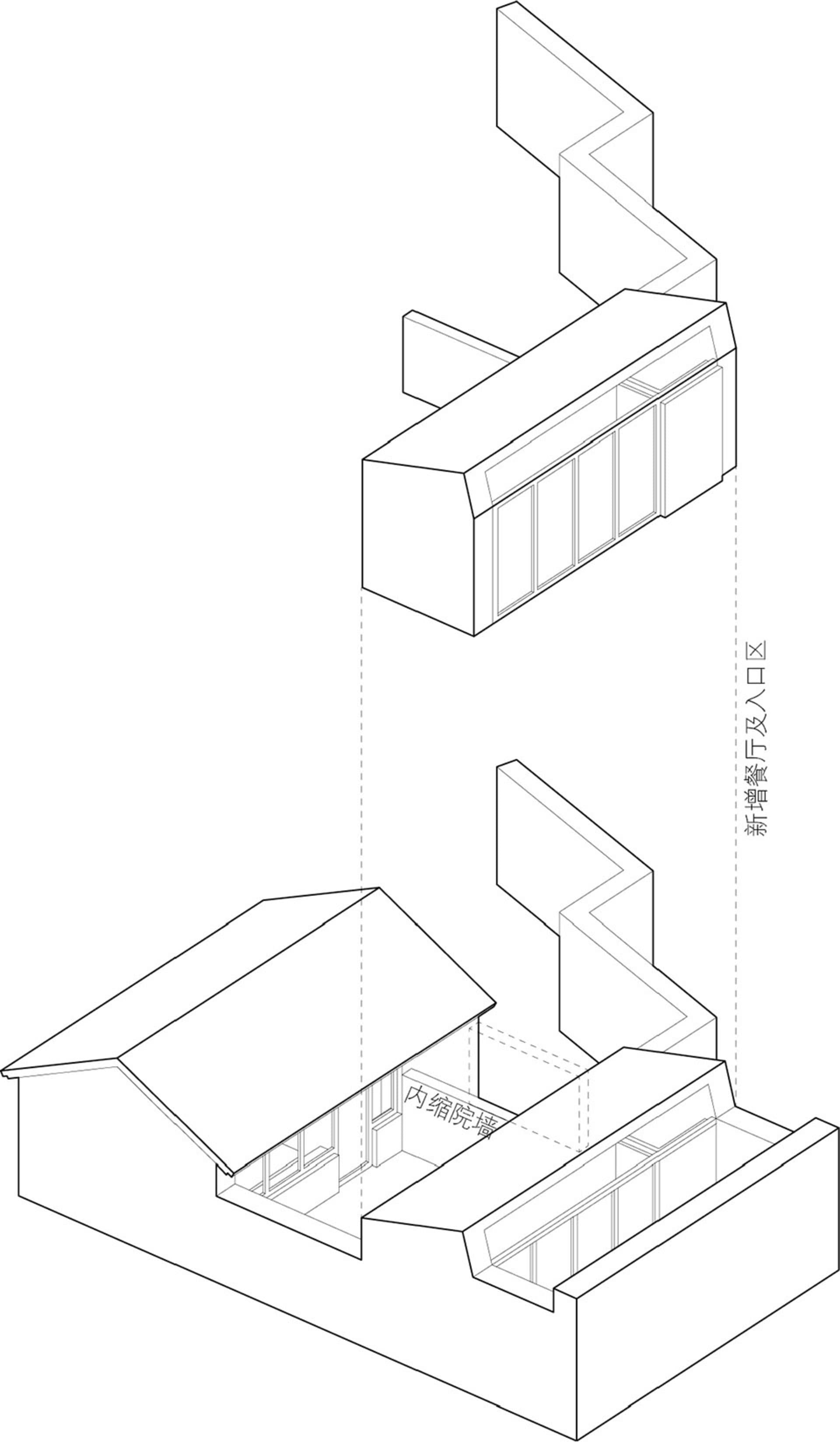 現代住宅增建的詳細2D建築平面圖,採用磚與木質材料。