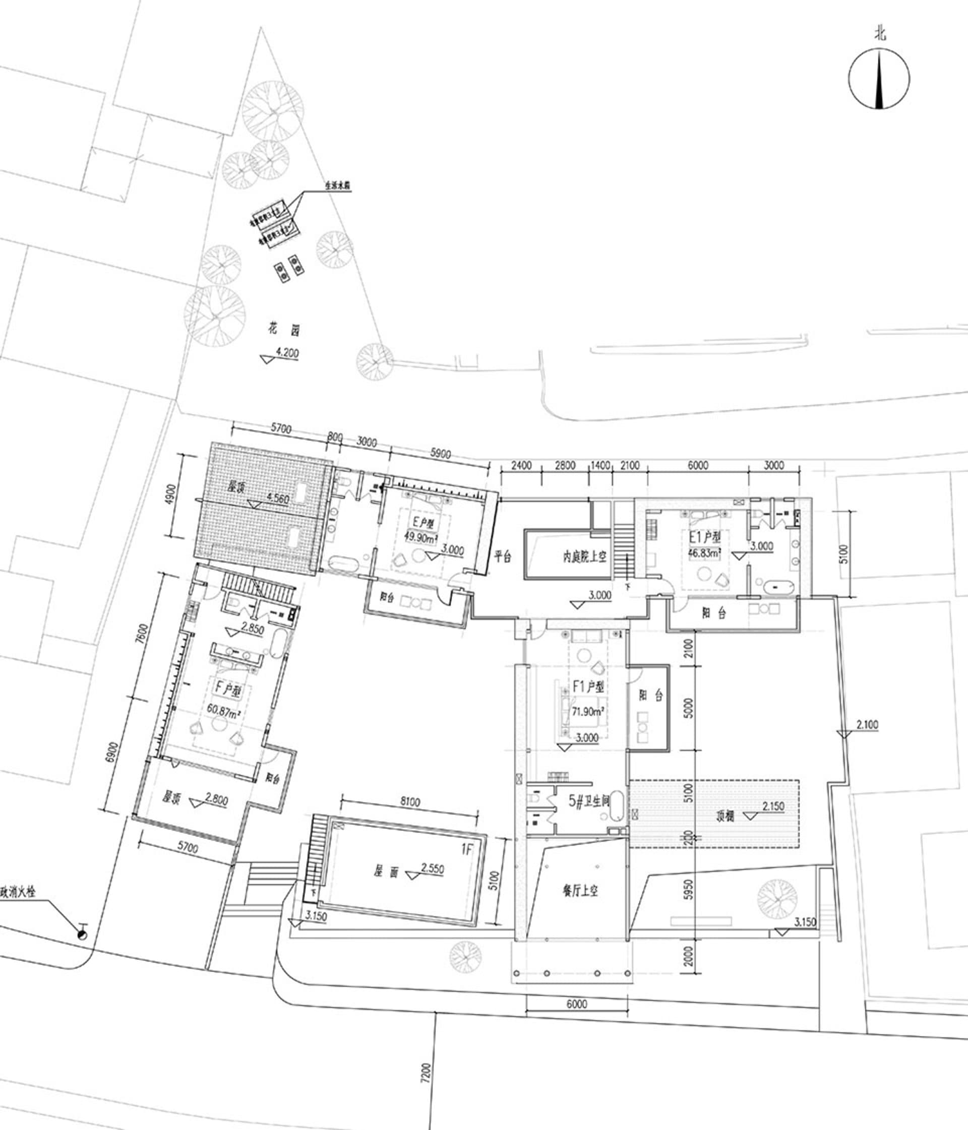 Modern floor plan technical drawing with precise measurements and room layouts