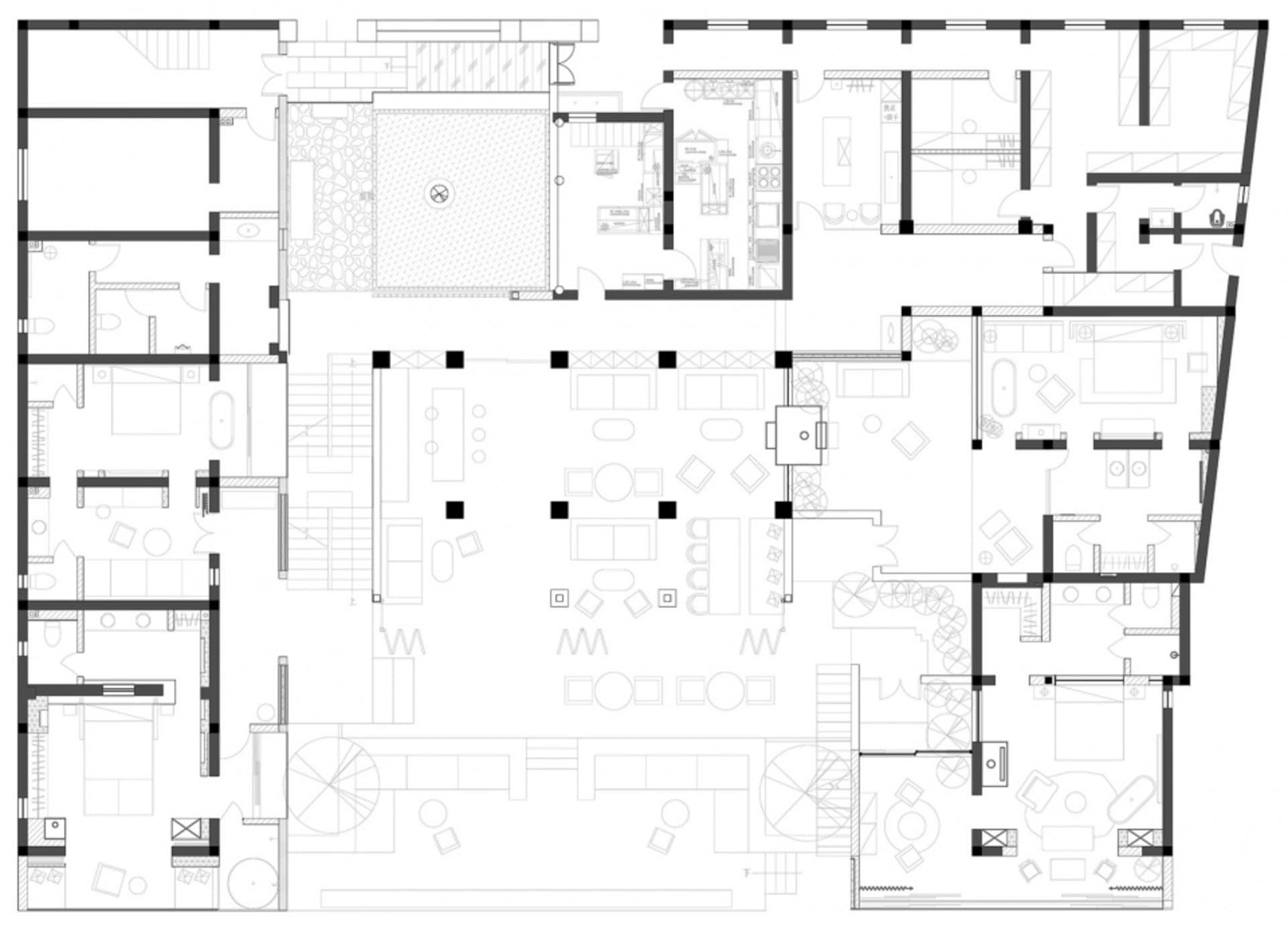 詳細的建築平面圖,展示商業大樓的空間配置,包含辦公室、會議室與公共區域