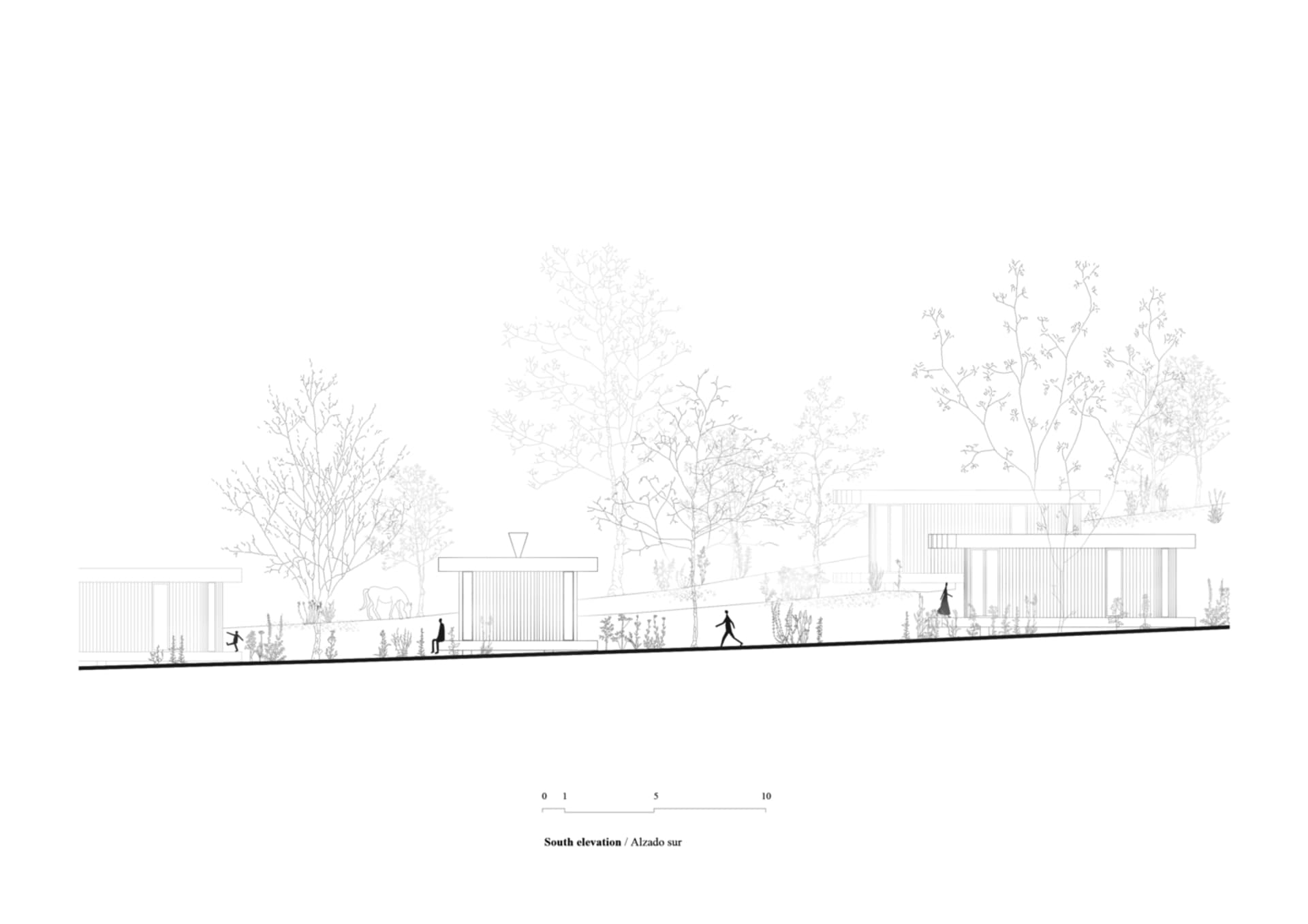 A modern residential design featuring wooden, metallic, and glass elements in a minimalist style.