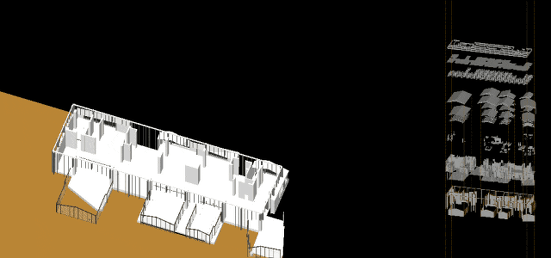 A 3D-rendered view of an interior space, showcasing its architectural and design elements.