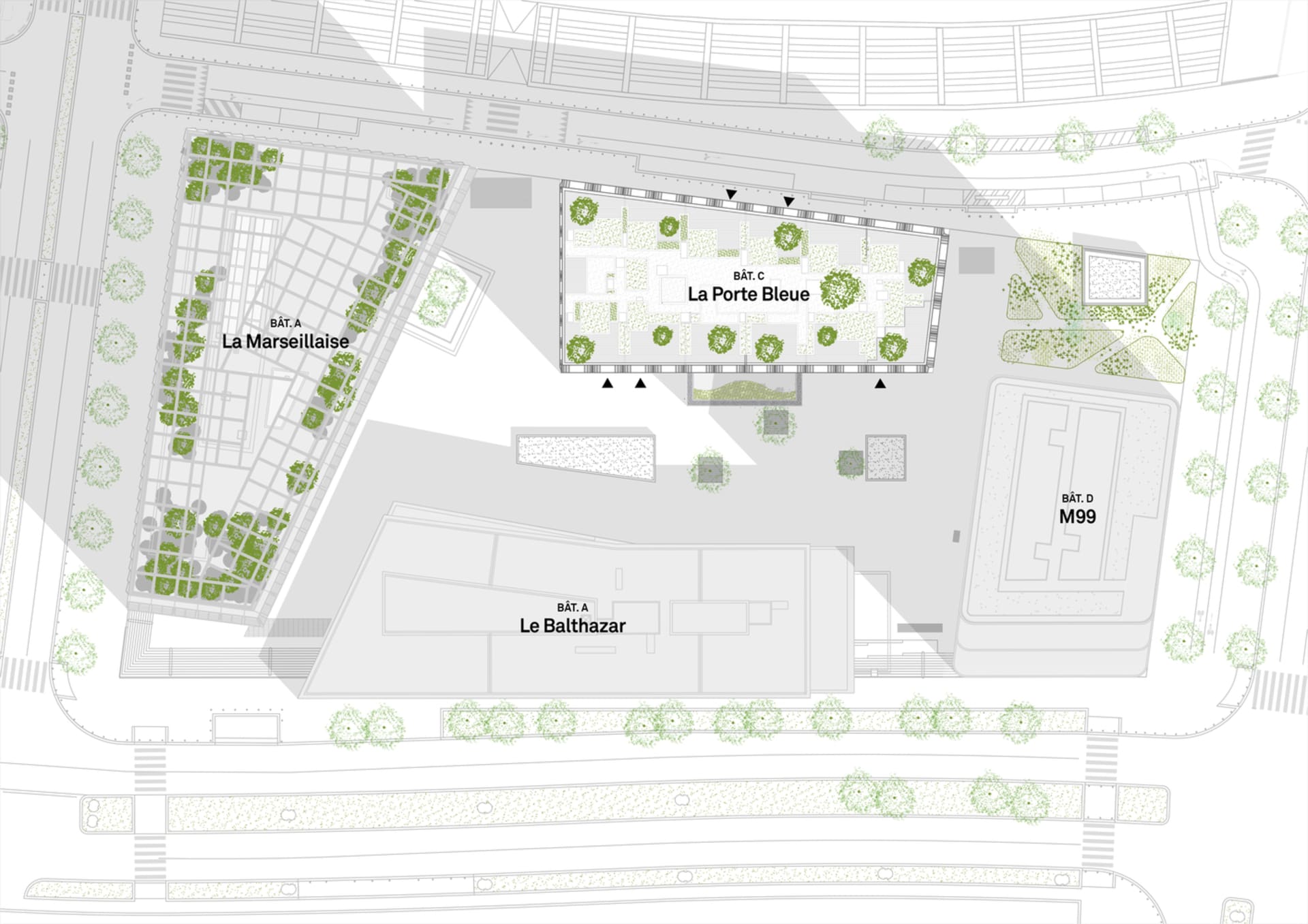 現代停車場的詳細建築藍圖,採用混凝土、鋼材與玻璃建材。