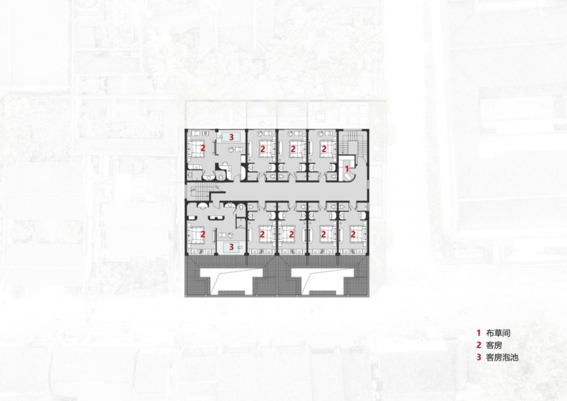 Detailed architectural layout of a residential building with multiple rooms and amenities.