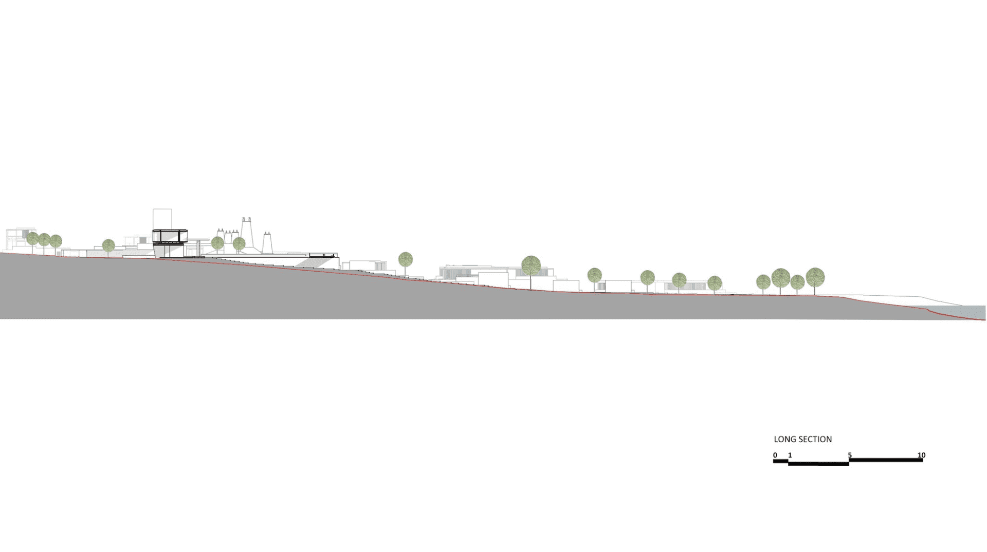 Landscape rendering depicting a hillside with buildings and trees.