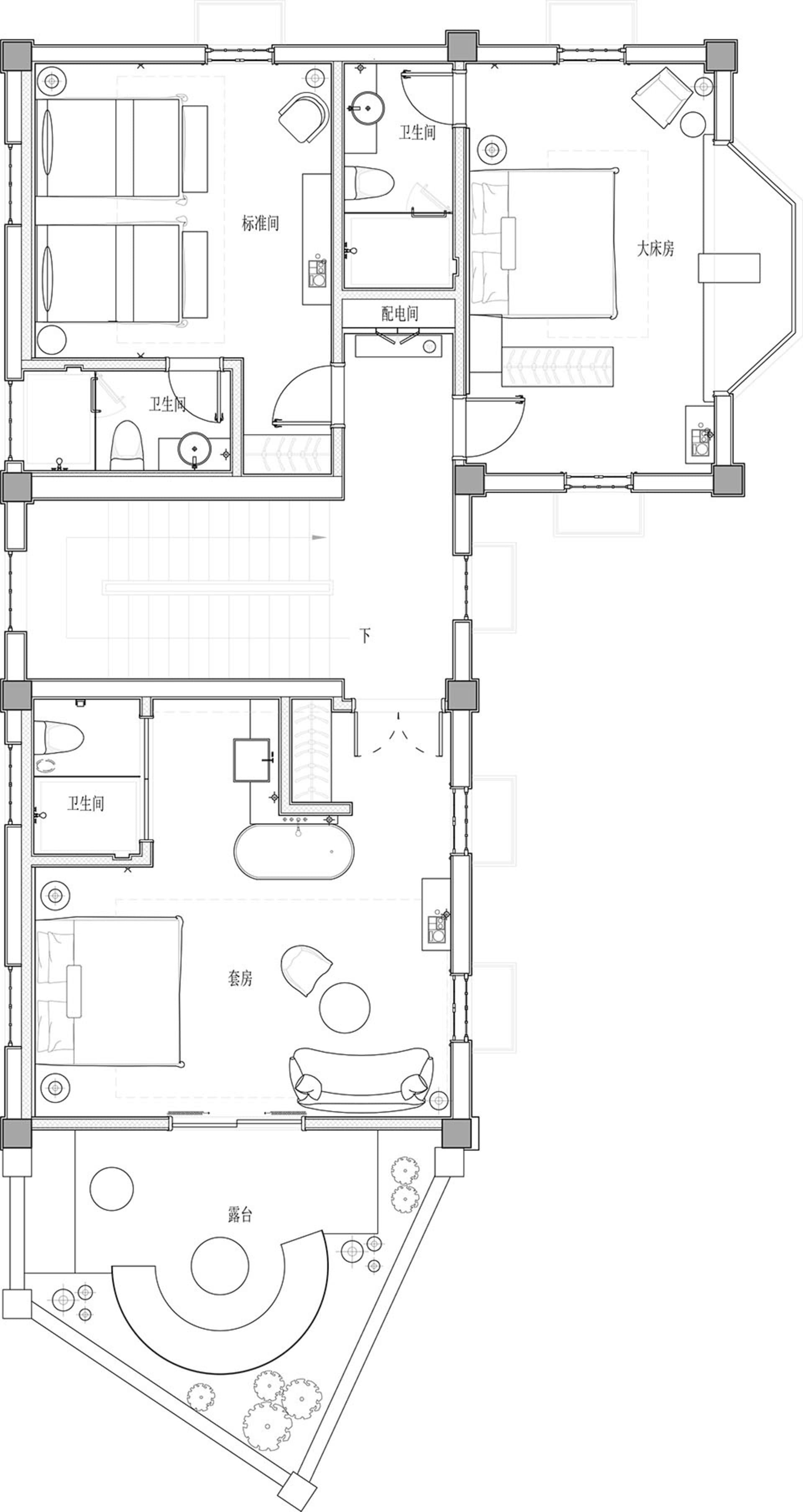 Floor plan of a residential apartment with rooms and spaces marked.