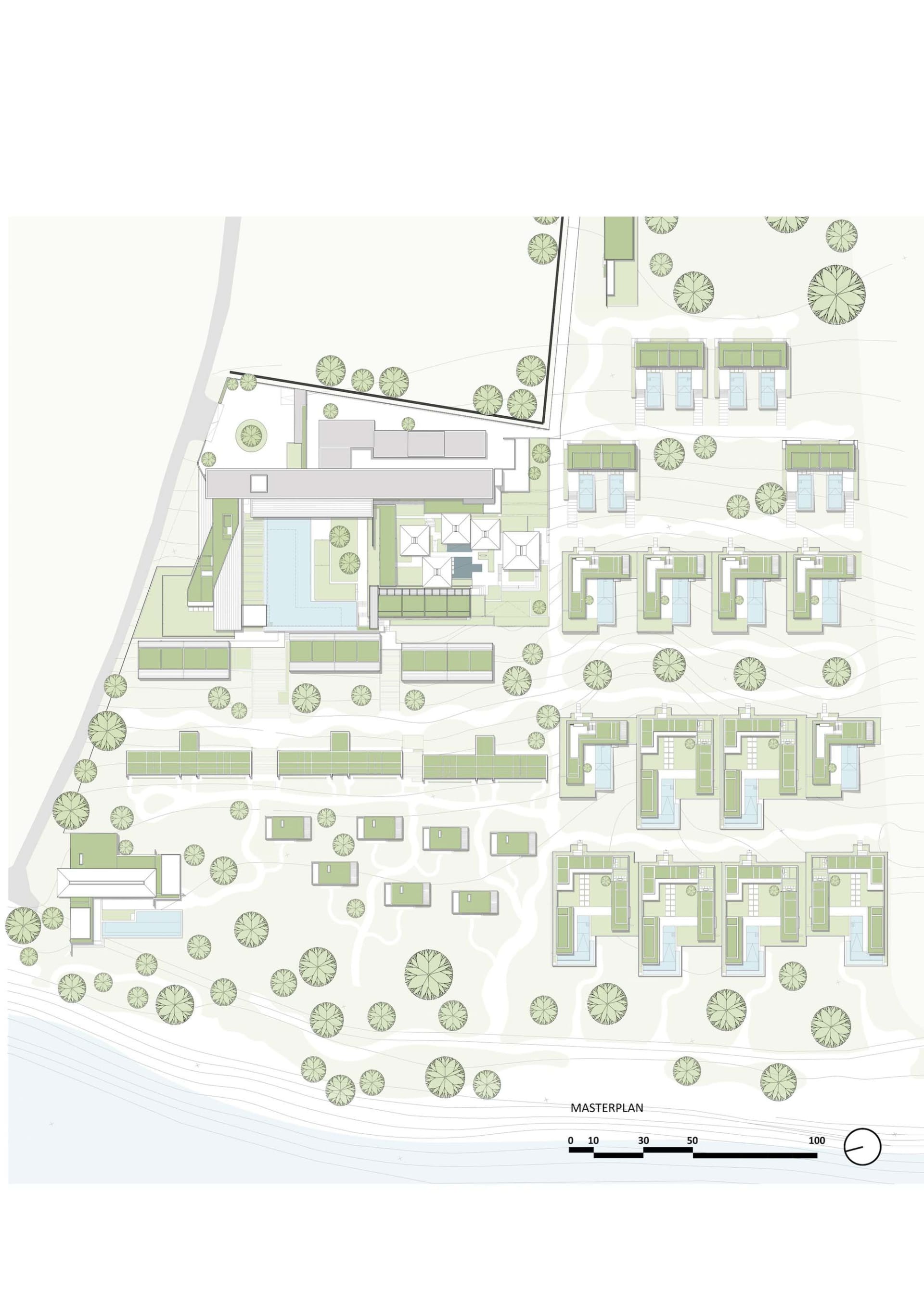 住宅開發案的詳細平面圖,展示多棟建築、步道與綠地配置。
