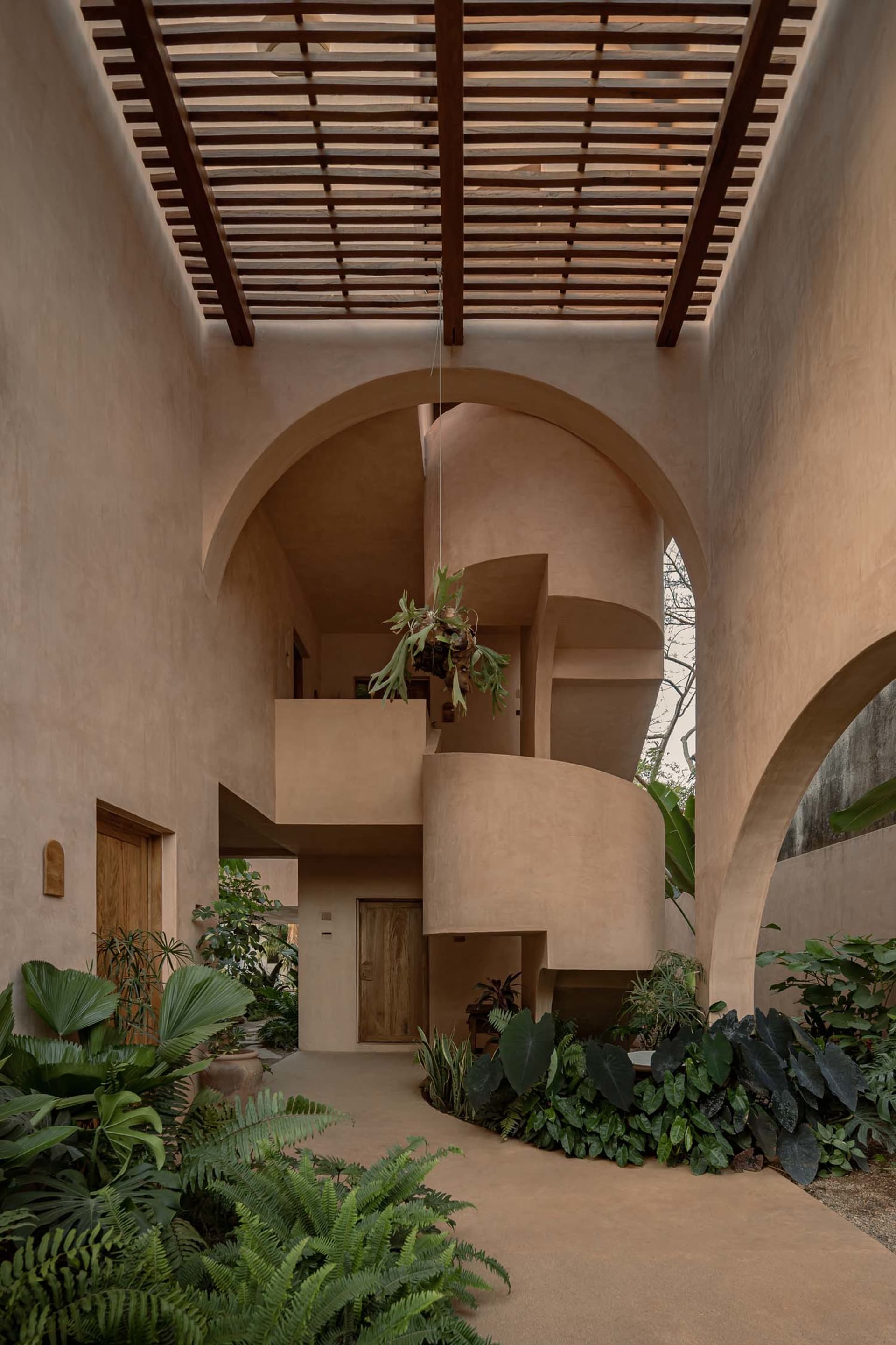 Interior of a modern house with concrete walls and natural light