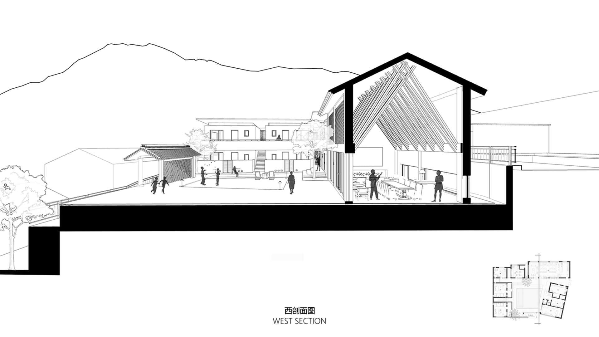 現代外觀建築設計,採用木料、玻璃與混凝土材質。