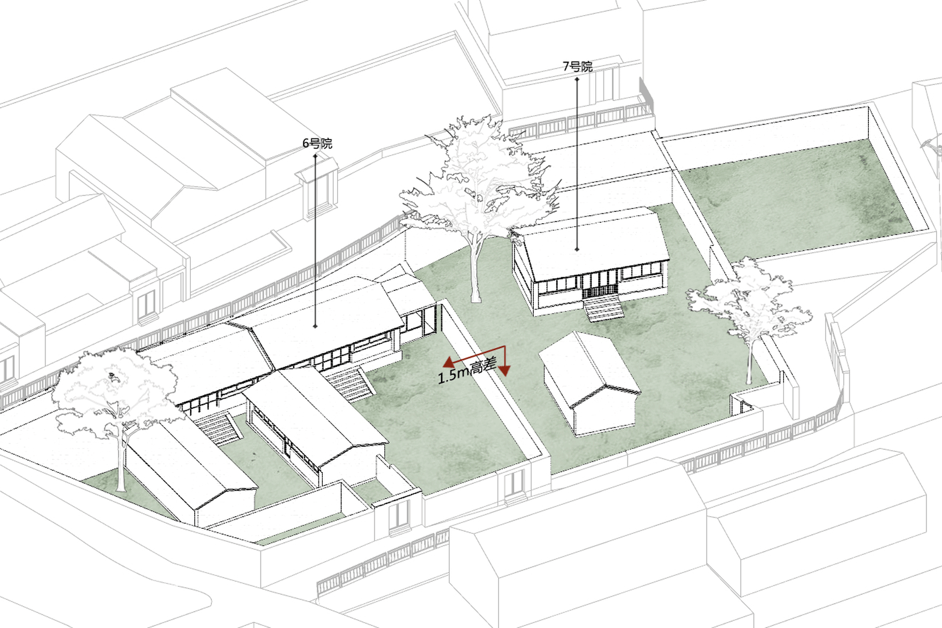 住宅空間混搭材質的2D建築藍圖。