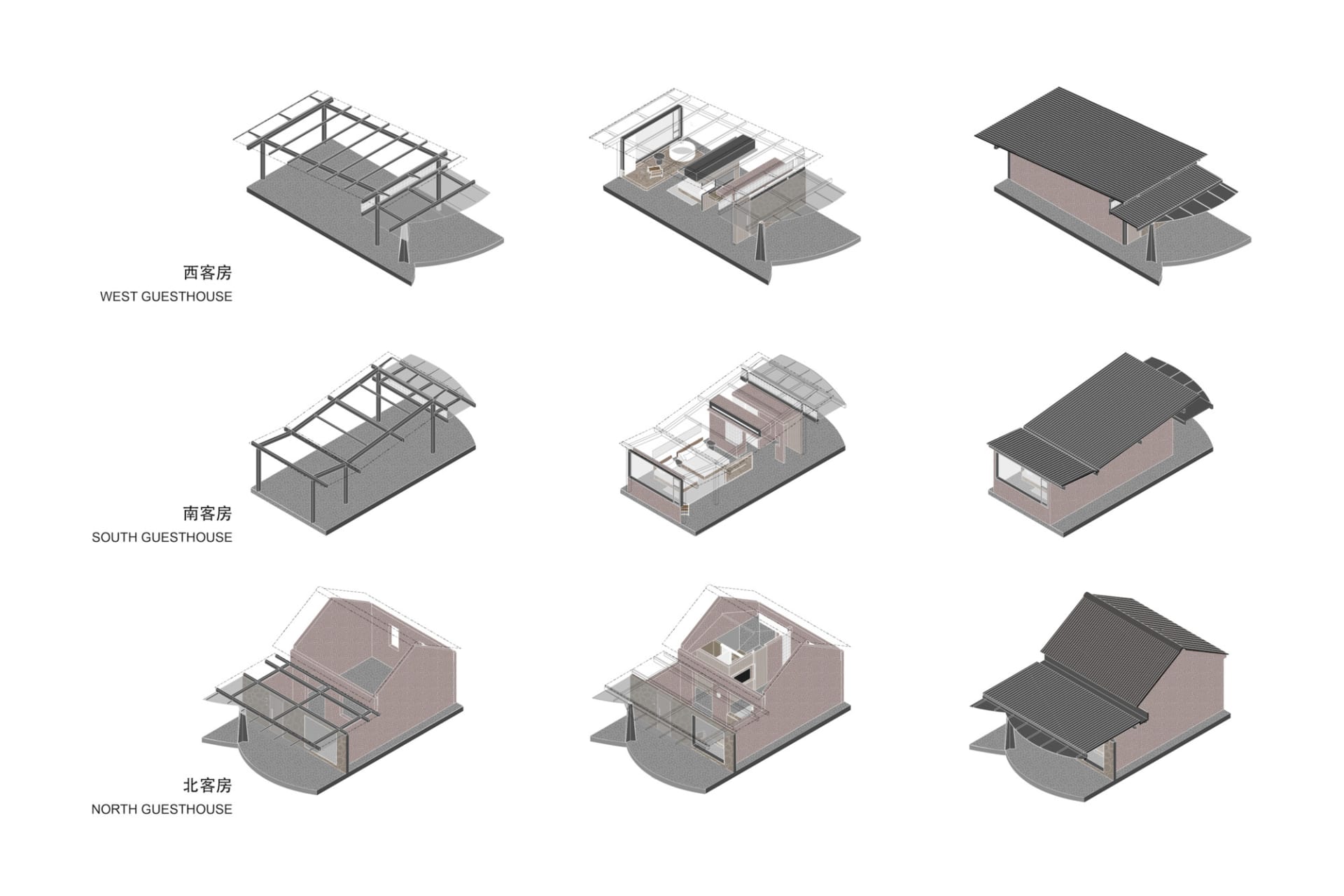 3D rendered perspective of guesthouses.