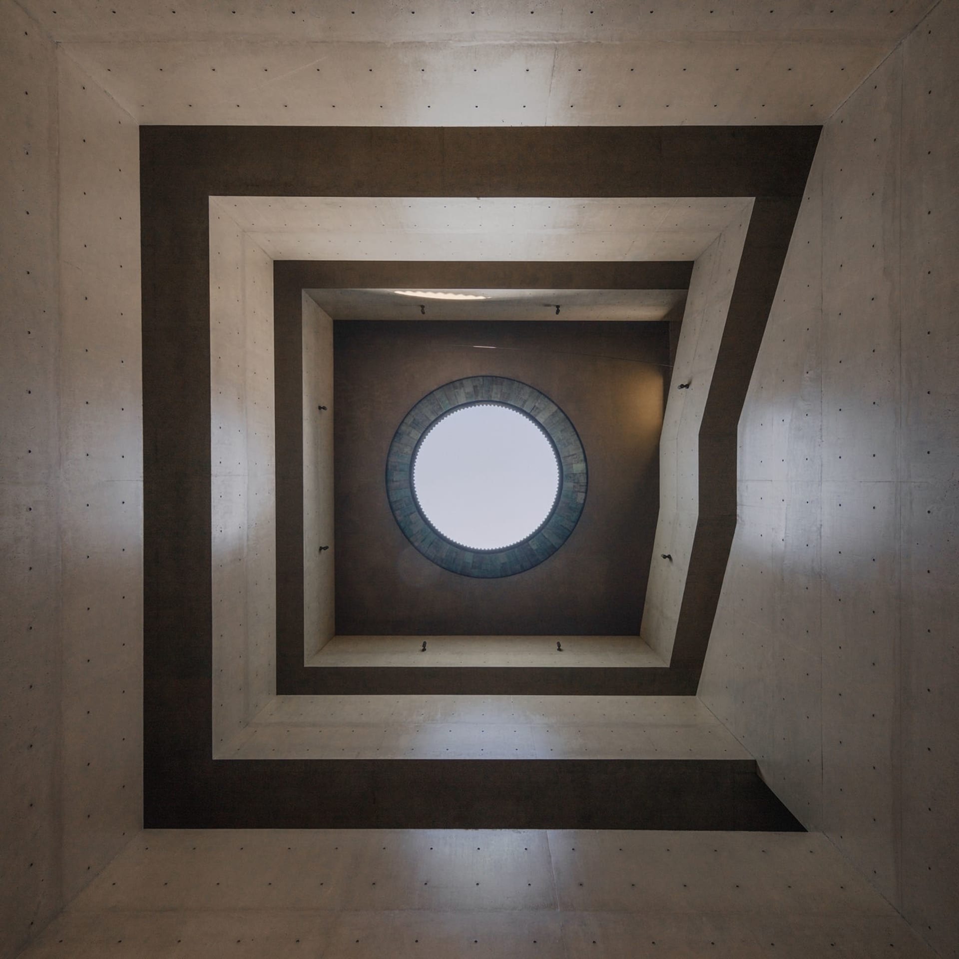Spiral staircase made of concrete viewed from below