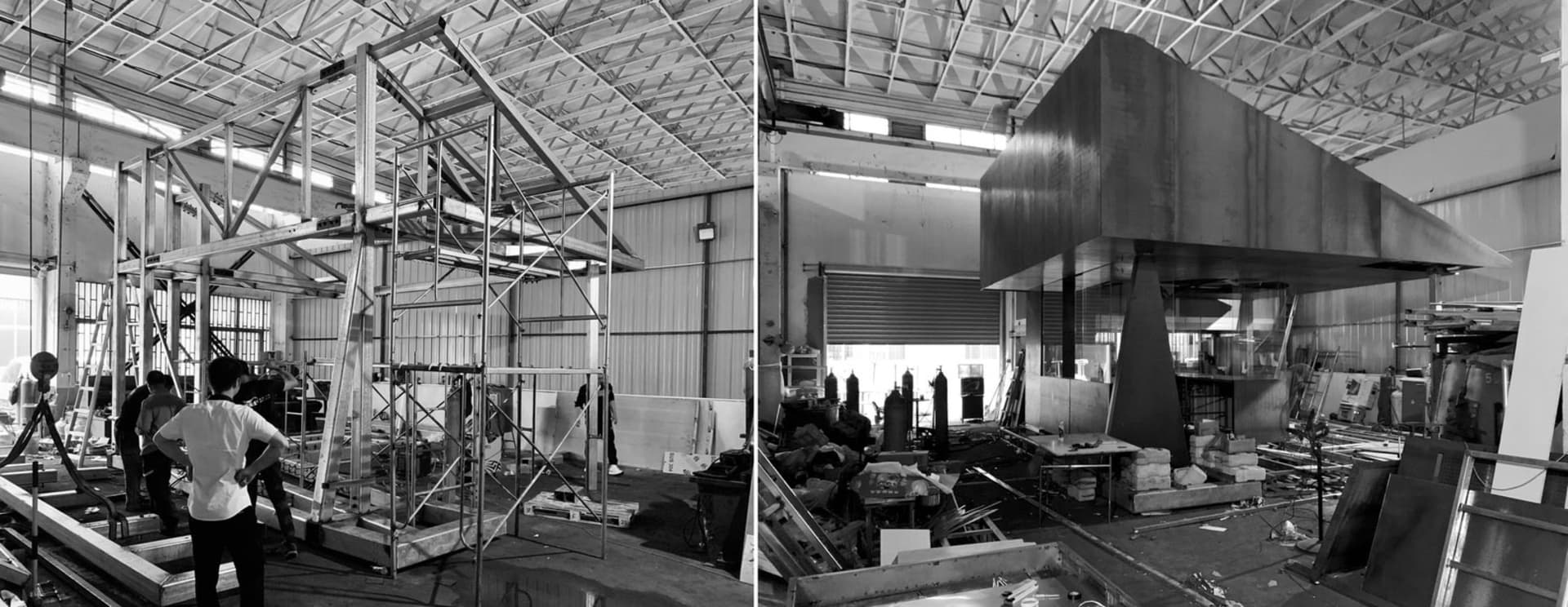 Metal scaffolding and structures inside a warehouse