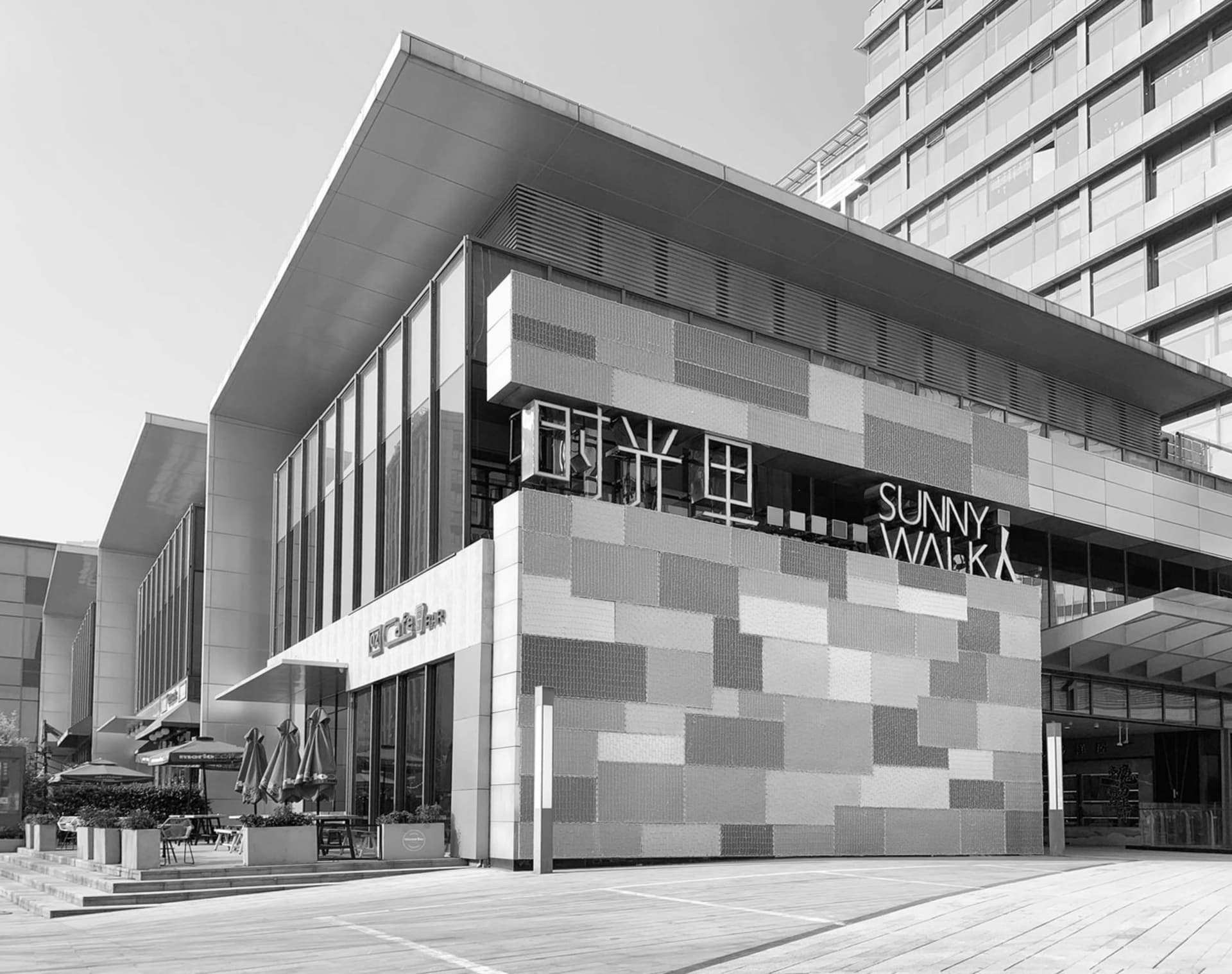 Modern building with glass facade and minimalist design