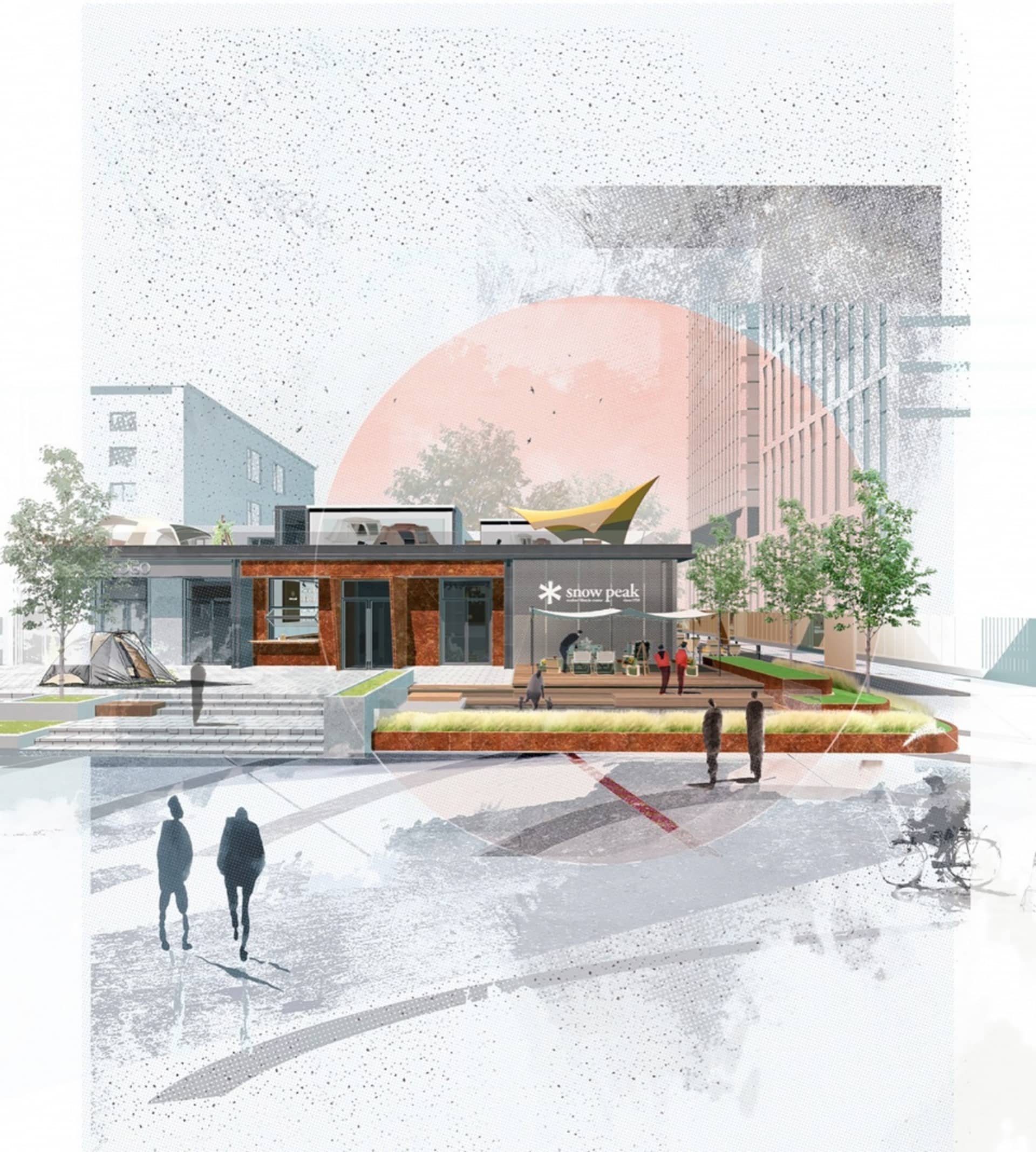 一張現代店面渲染圖,展現當代建築元素。