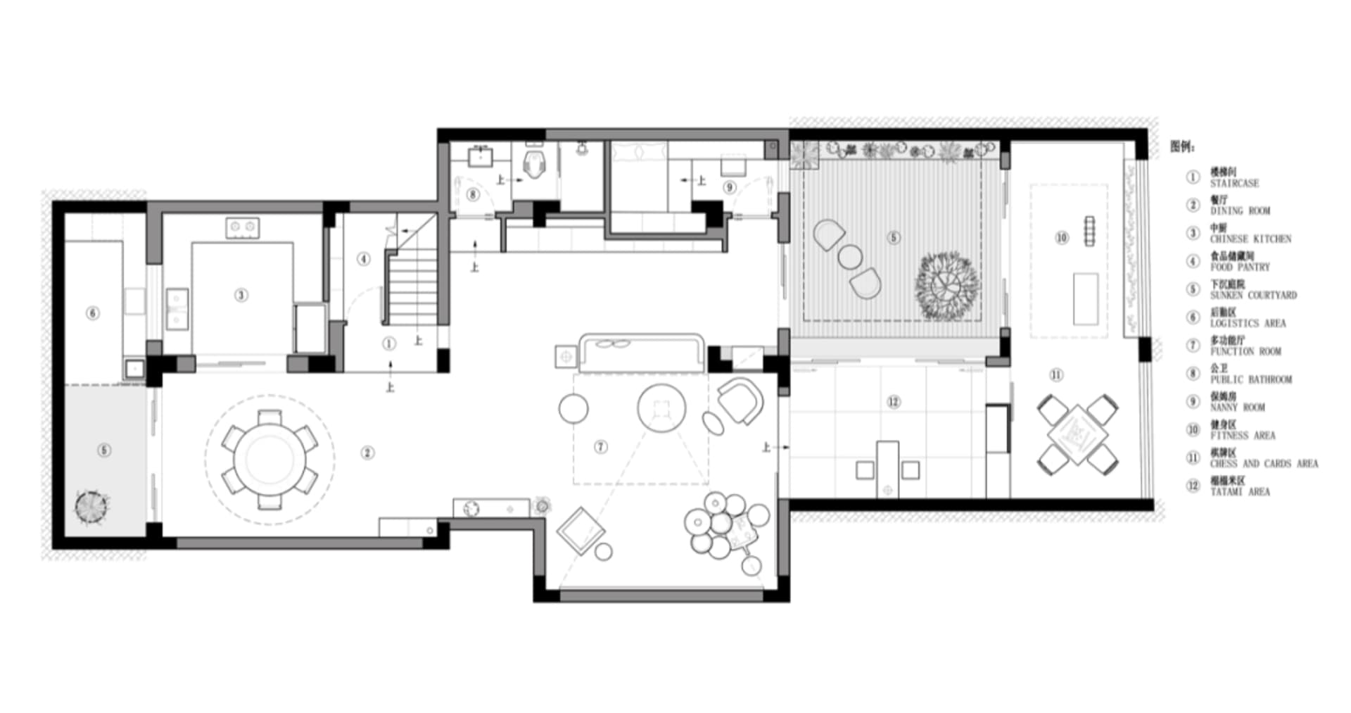 詳細的建築平面圖，呈現具現代設計元素與中性色調的住宅空間。