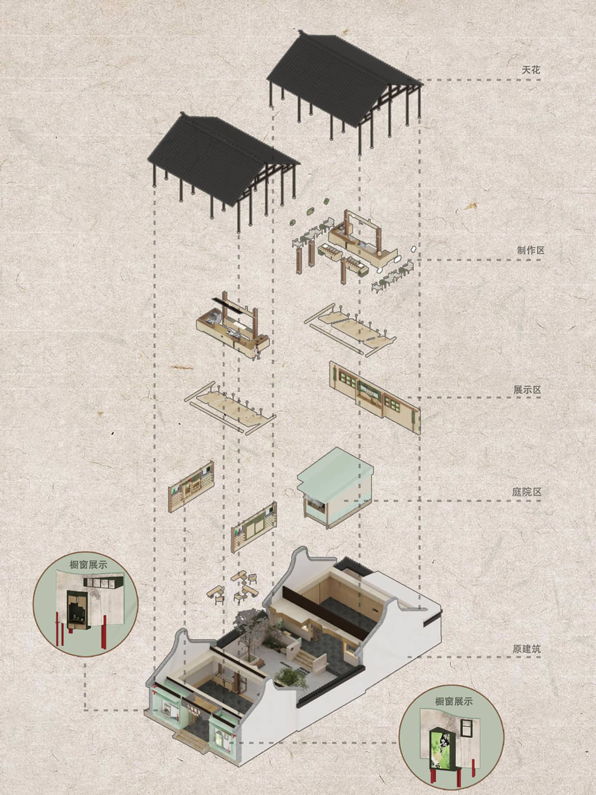 2D floor plan of a house with various rooms, clean lines, and minimalistic decoration, featuring Asian and Western design influences