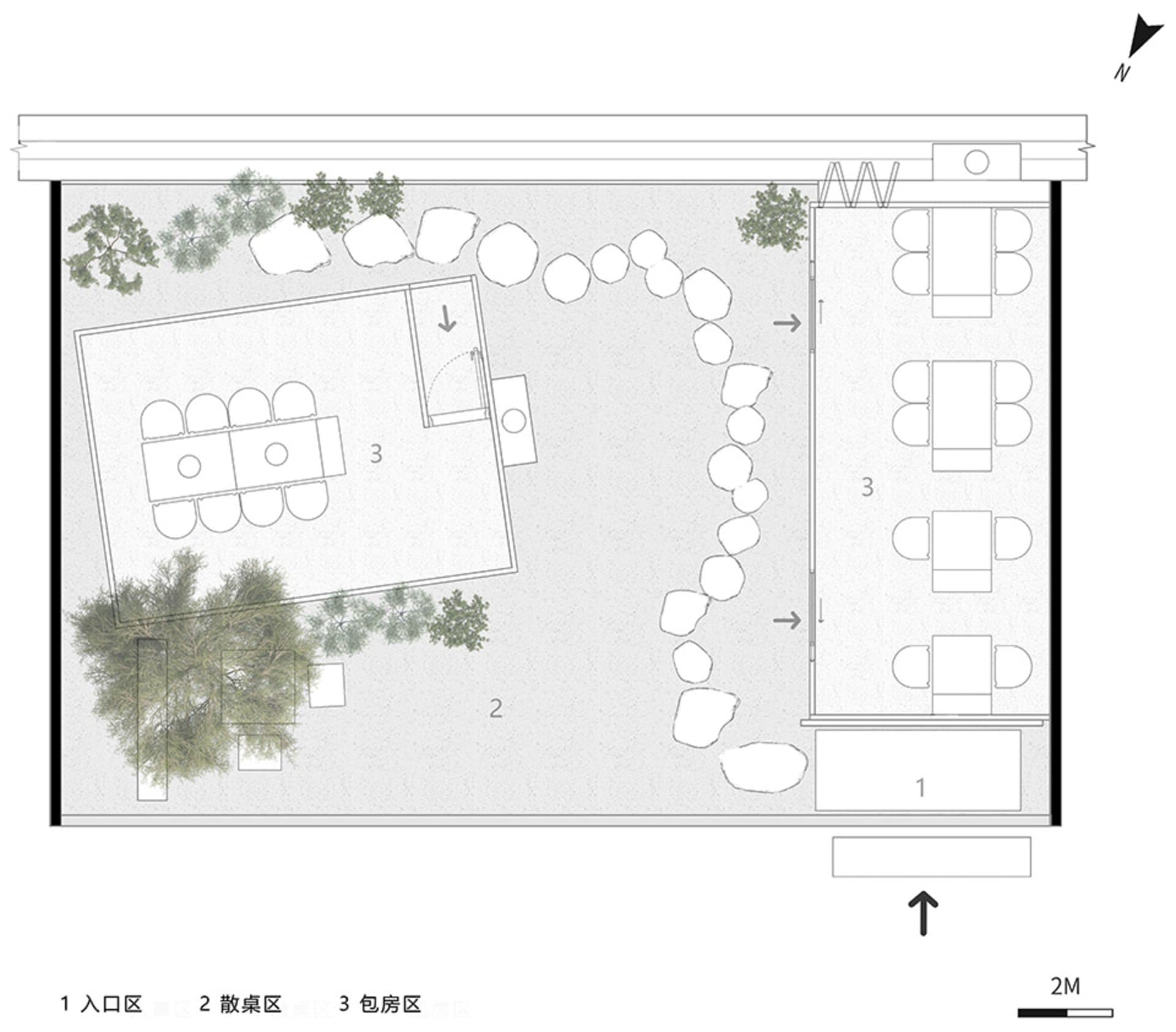 溫馨開放空間，設有椅子、餐桌、盆栽與花瓶，營造舒適氛圍
