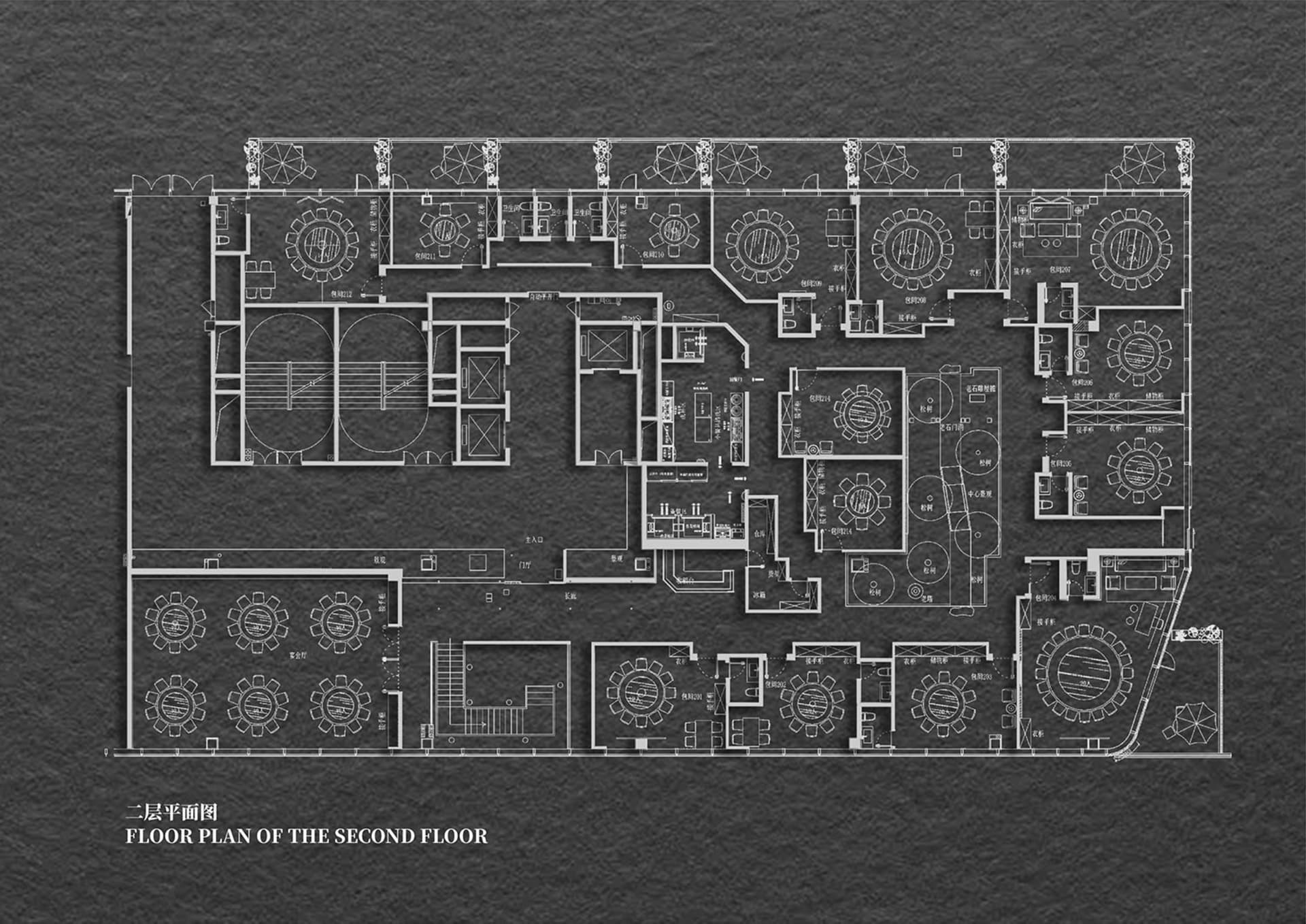 A detailed and well-organized floor plan of a house with various rooms and spaces labeled throughout