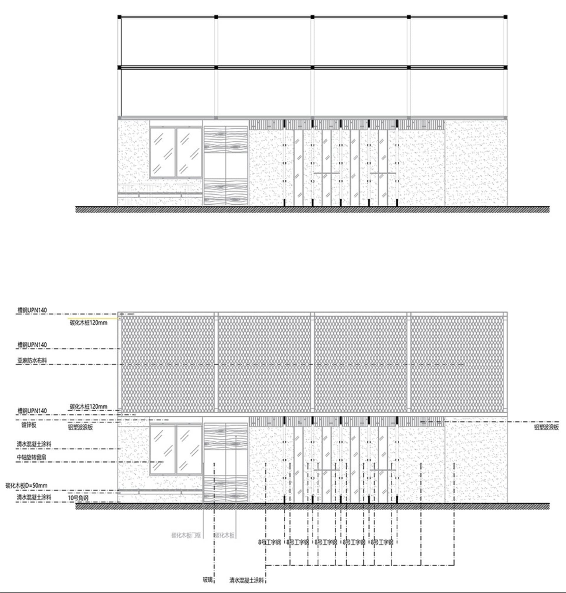 Top-down view of a minimalist building with a white exterior and clean lines, featuring a detailed floor plan