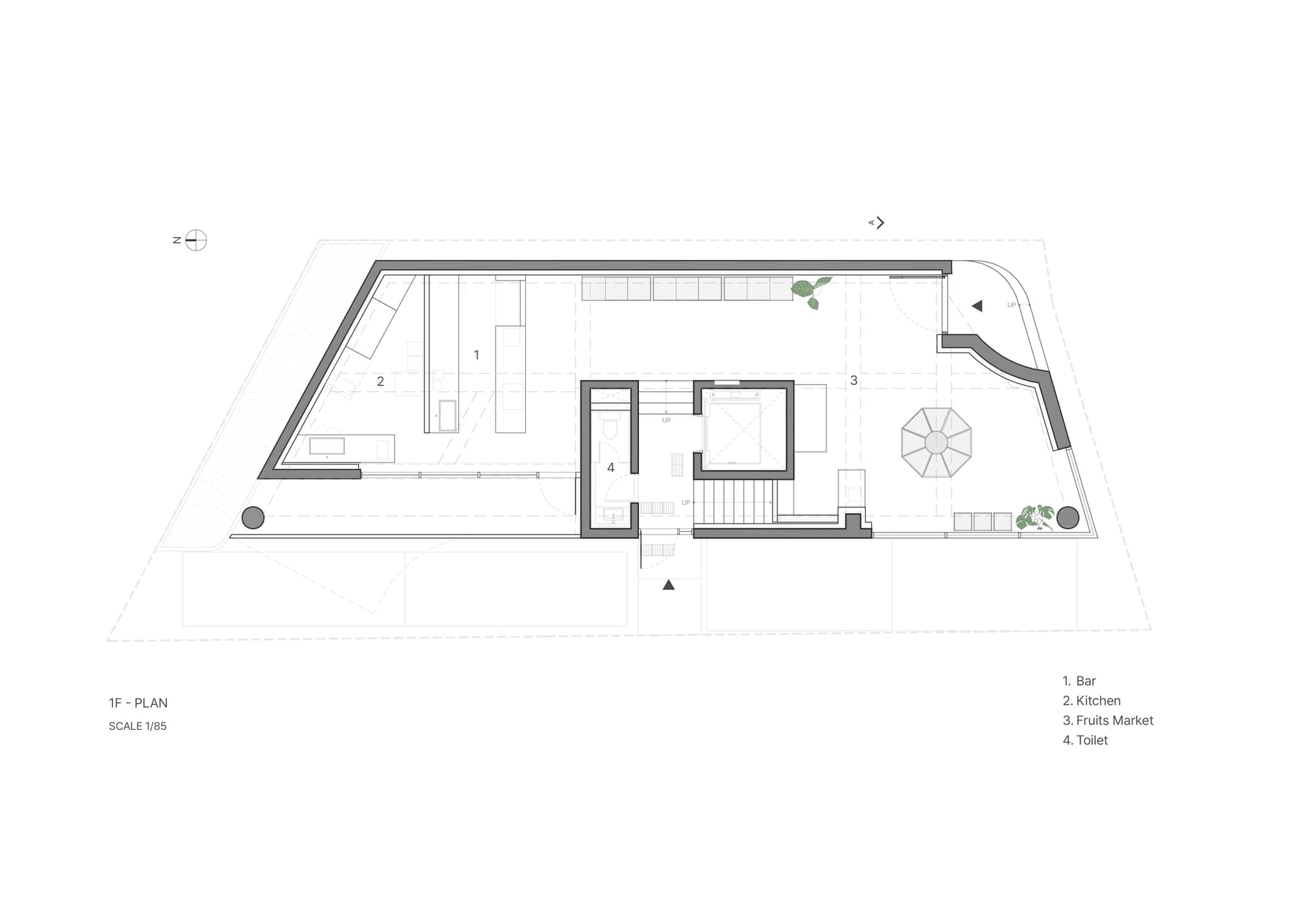 現代住宅俯瞰圖，包含開放與封閉空間、中性色調，並強調燈光設計