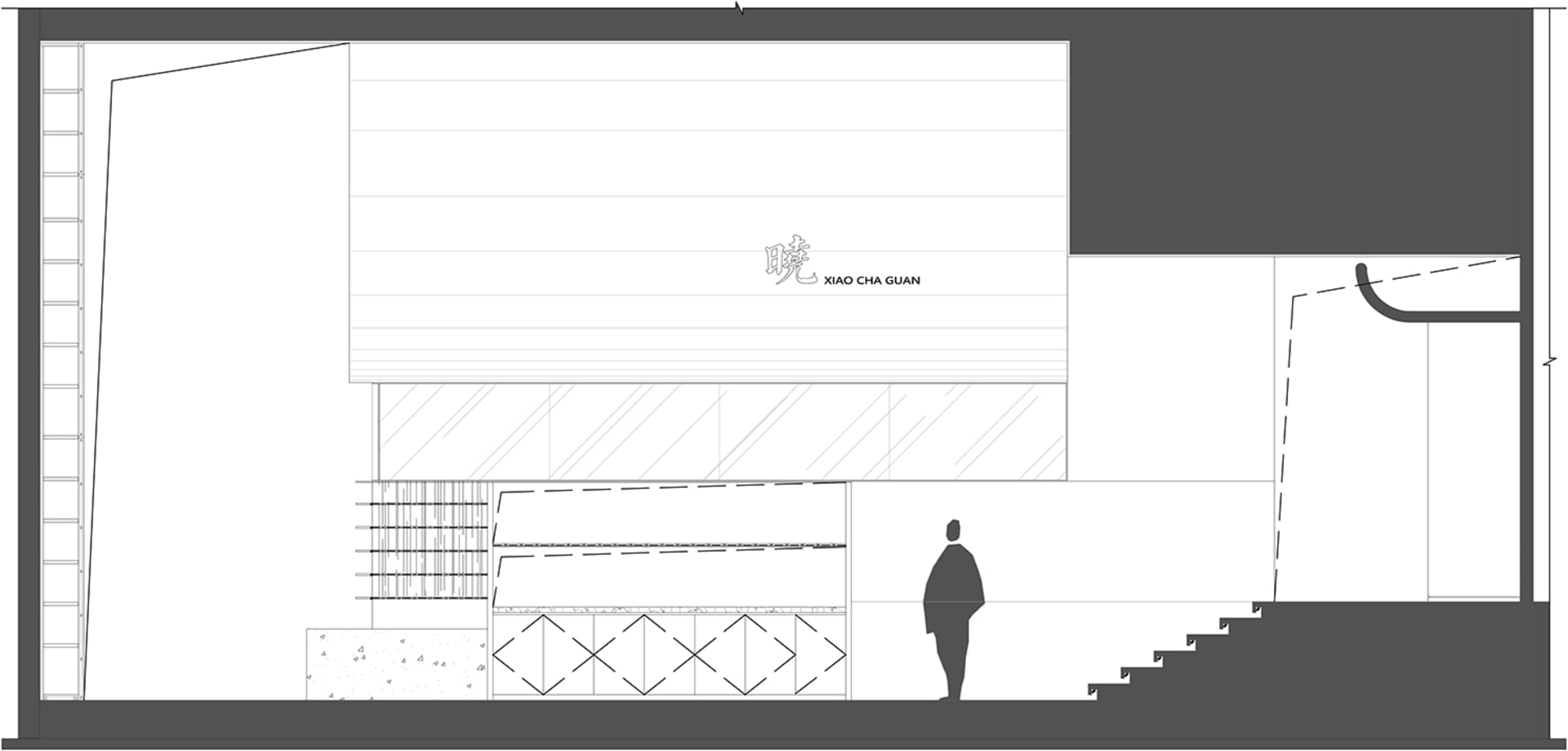 Architectural drawing of a modern restaurant with various rooms and windows, conveying a sense of functionality and modern design