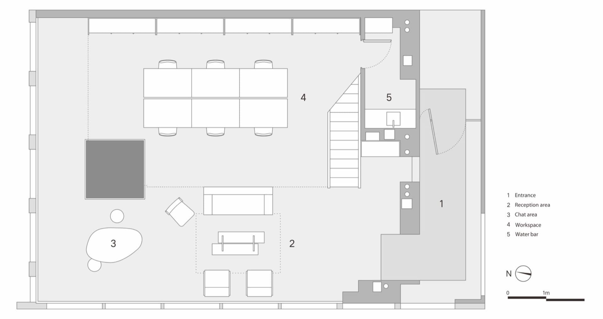 2D floor plan of a modern living room with furniture and labels, featuring a contemporary design