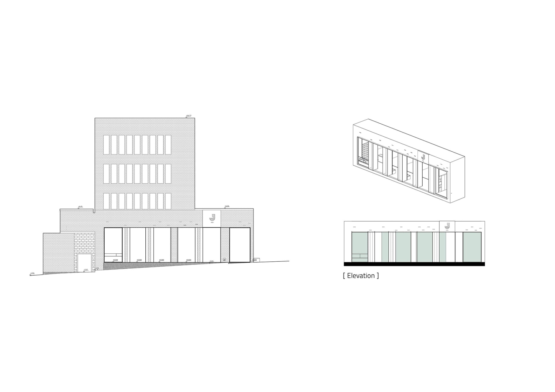 建築物的 2D 平面圖，包含多個房間、大型白色建築物擁有眾多窗戶，以及周邊較小的建築
