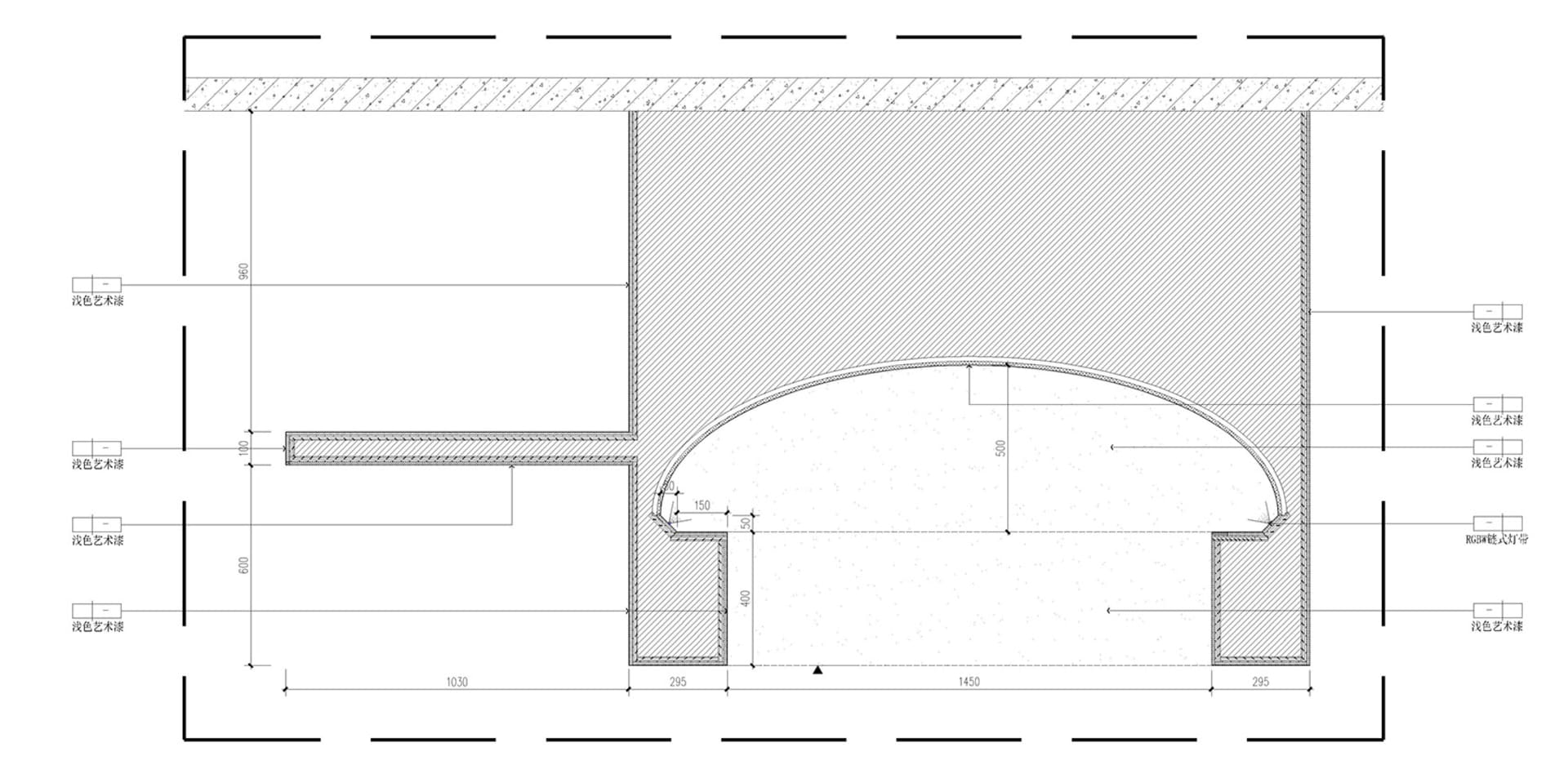 Architectural floor plan with curved stairwell, walls, doors, and windows labeled and measured in a modern design
