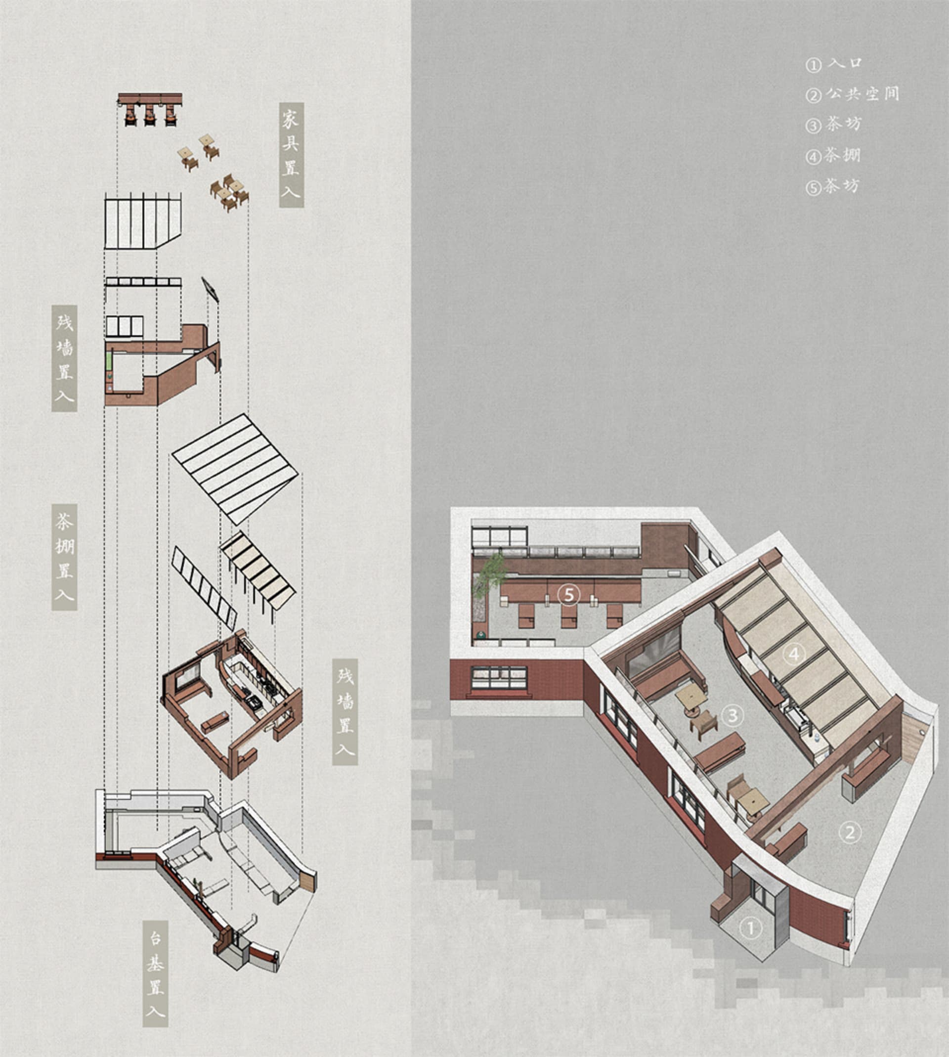 2D floor plan of a modern building with various rooms and seating areas, featuring linework, labels, and measurements