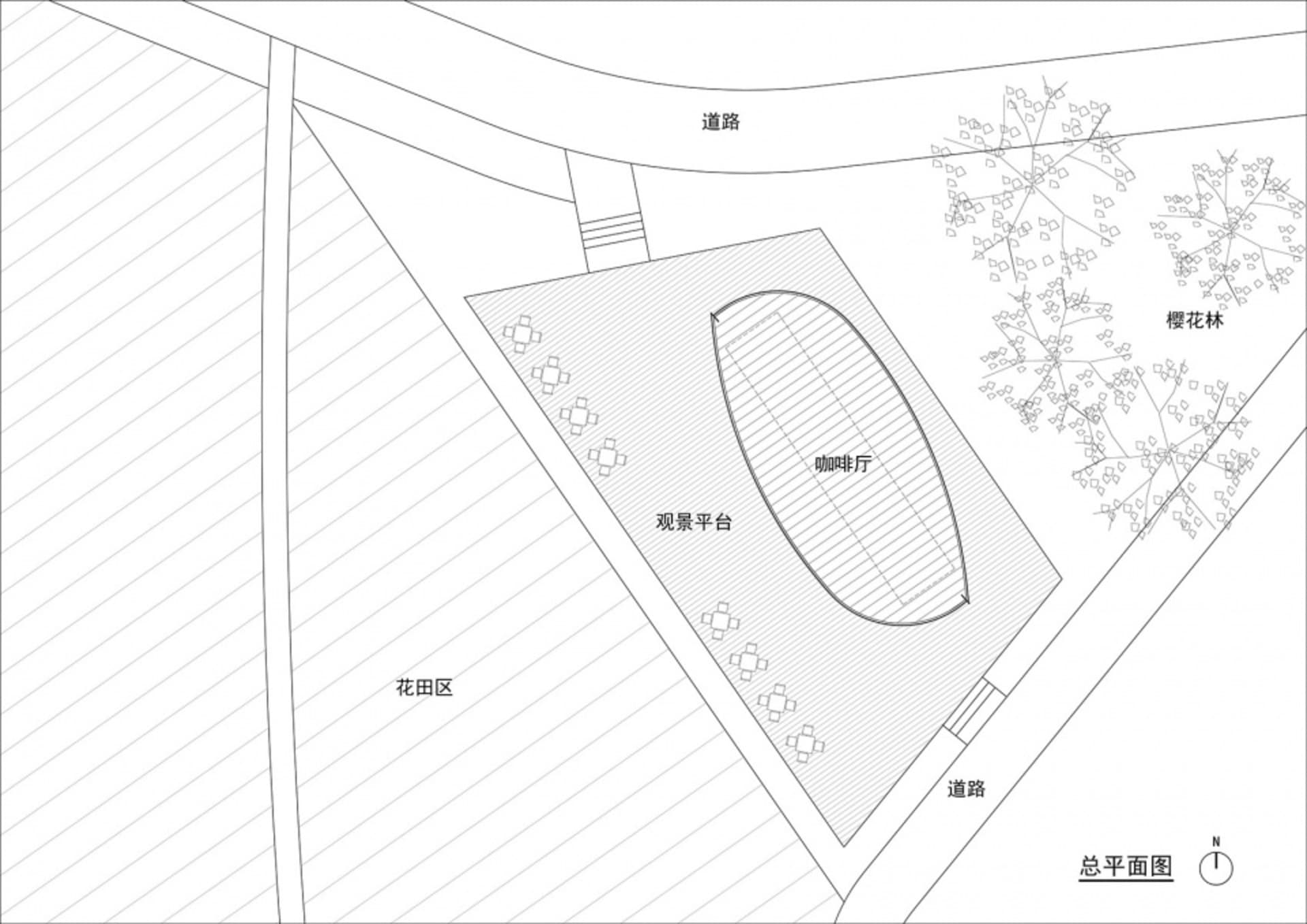 住宅2D平面圖，各房間以英文及中文標示，簡約背景外可見樹木