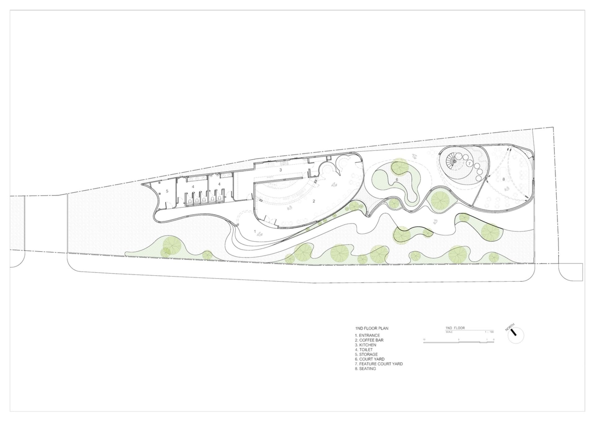 Modern architectural rendering of a large facility with open areas and enclosed rooms, featuring clean lines, neutral colors, and balanced natural and artificial lighting