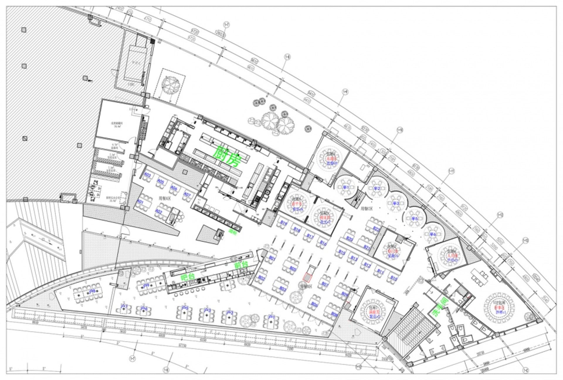 現代建築的 2D 平面圖，包含多個房間與空間，特色為水泥地板與牆面，營造明亮開闊氛圍