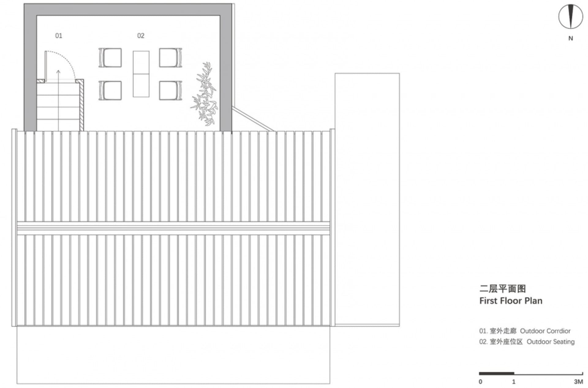 現代建築附陽台的建築圖，包含俯瞰式平面布局及多扇自然採光窗戶
