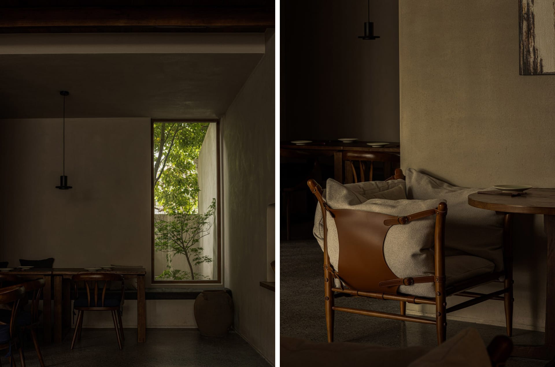 Cozy living space with furniture, a potted plant, and a patio area with a chair and dining table