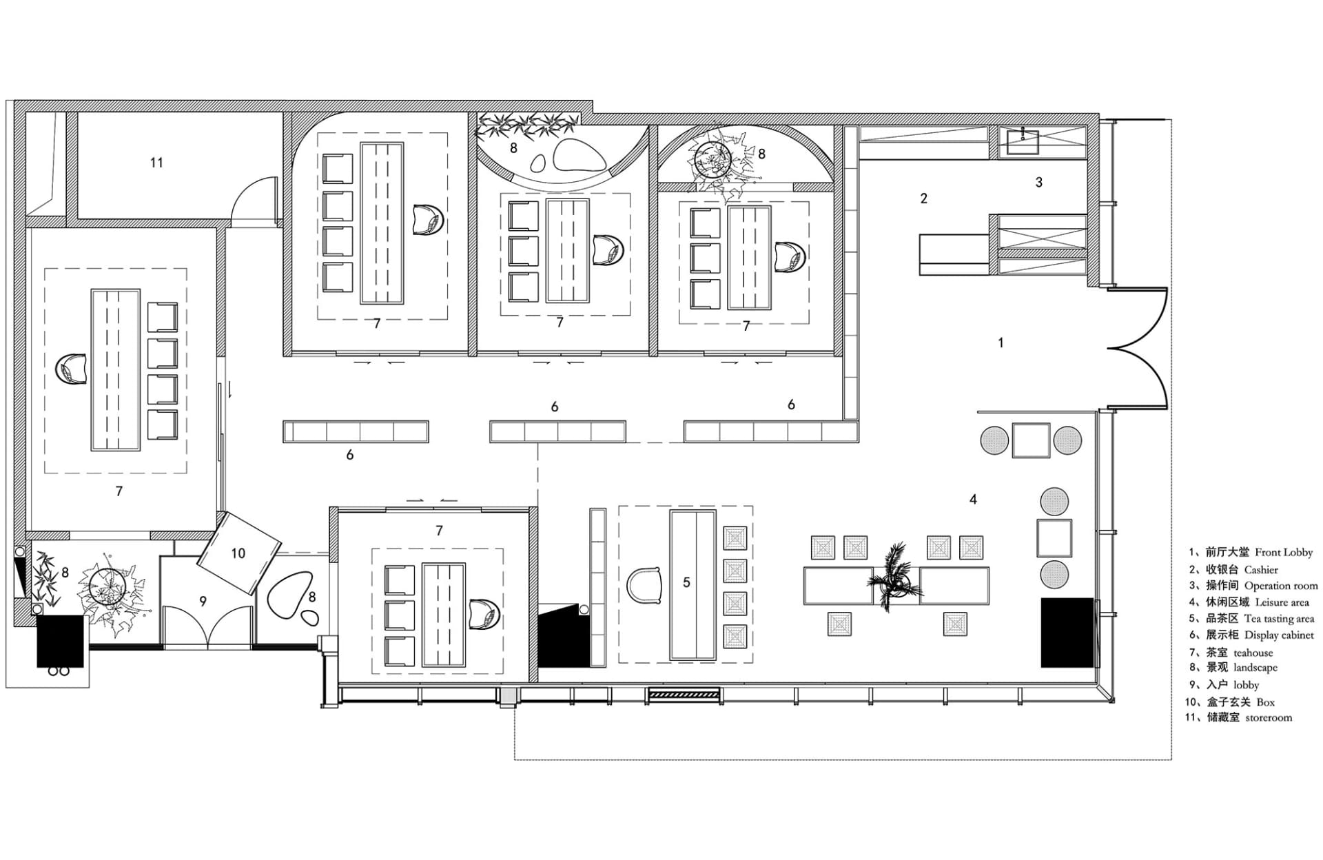 2D floor plan of a modern building with clean lines, neutral colors, and extensive use of concrete and glass, featuring ample natural light and a sophisticated atmosphere