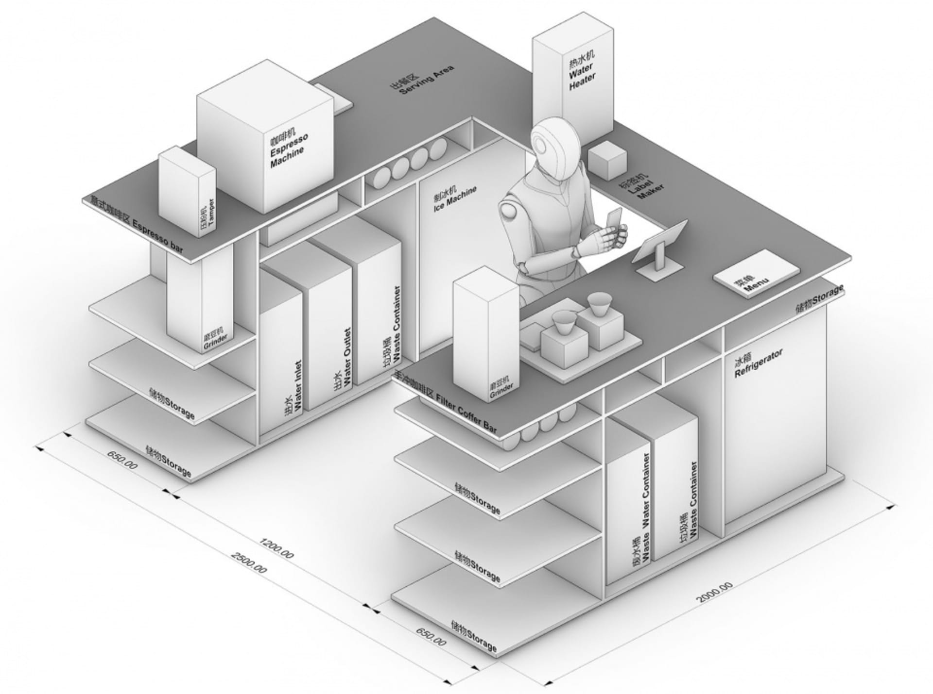 3D architectural rendering of a modern home with various rooms, furniture, and decorative elements