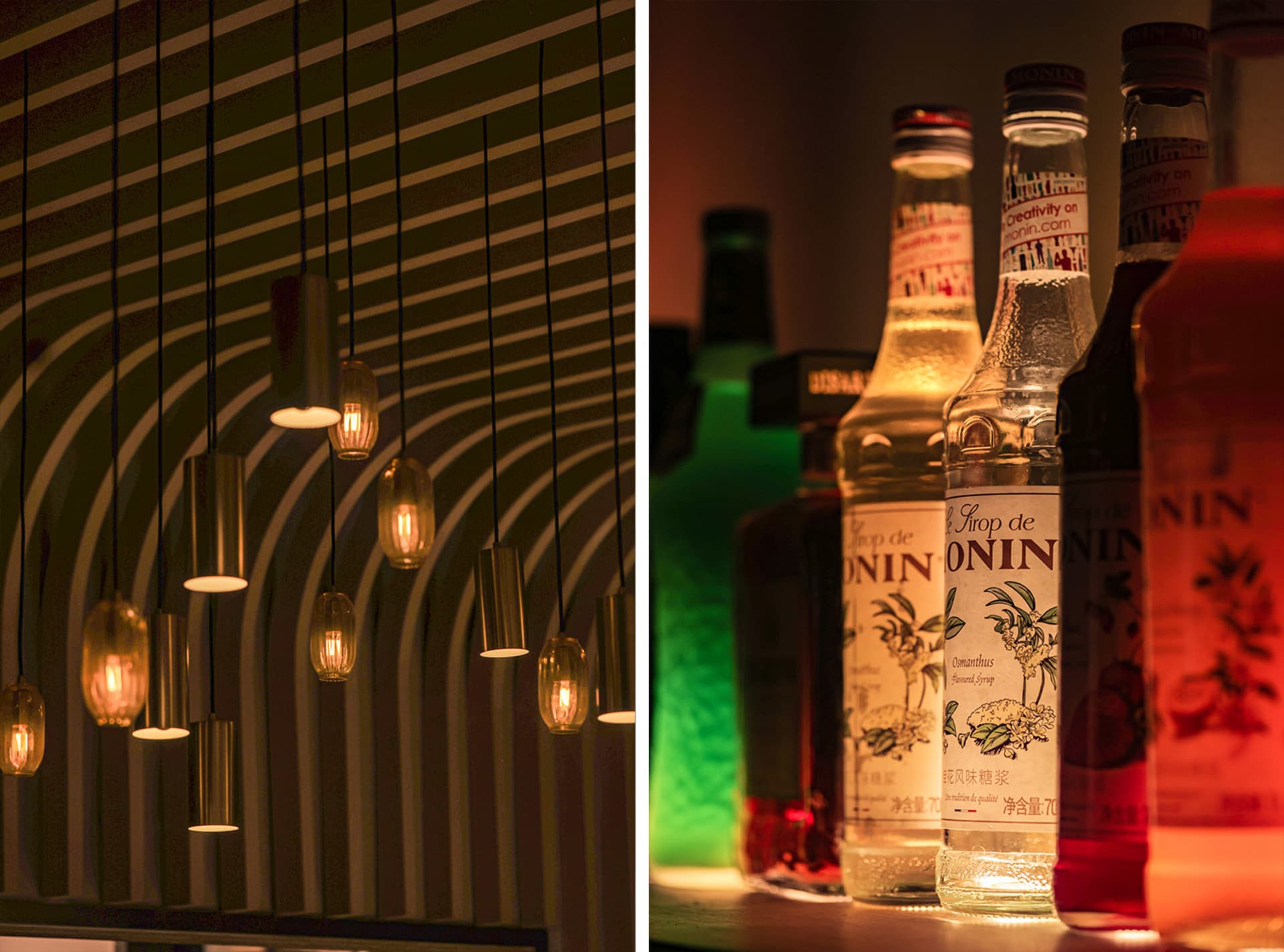 A casual bar area with bottles of alcohol on display, arranged in an organized manner on a shelf or countertop