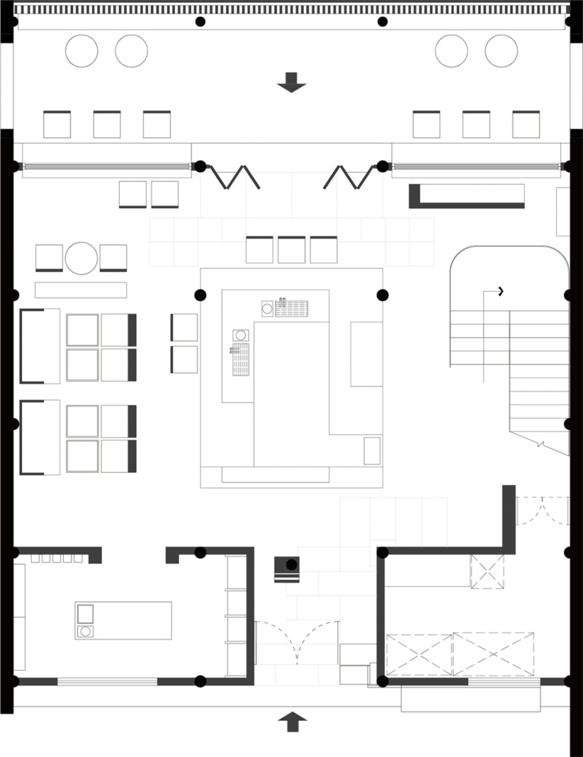 A detailed 2D floor plan of a modern house with labeled rooms, including a kitchen, dining area, living room, and bedrooms, showcasing a clean and organized layout