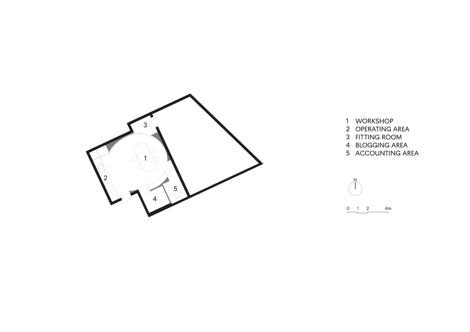 Black and white floor plan of a simple house with various rooms and dimensions