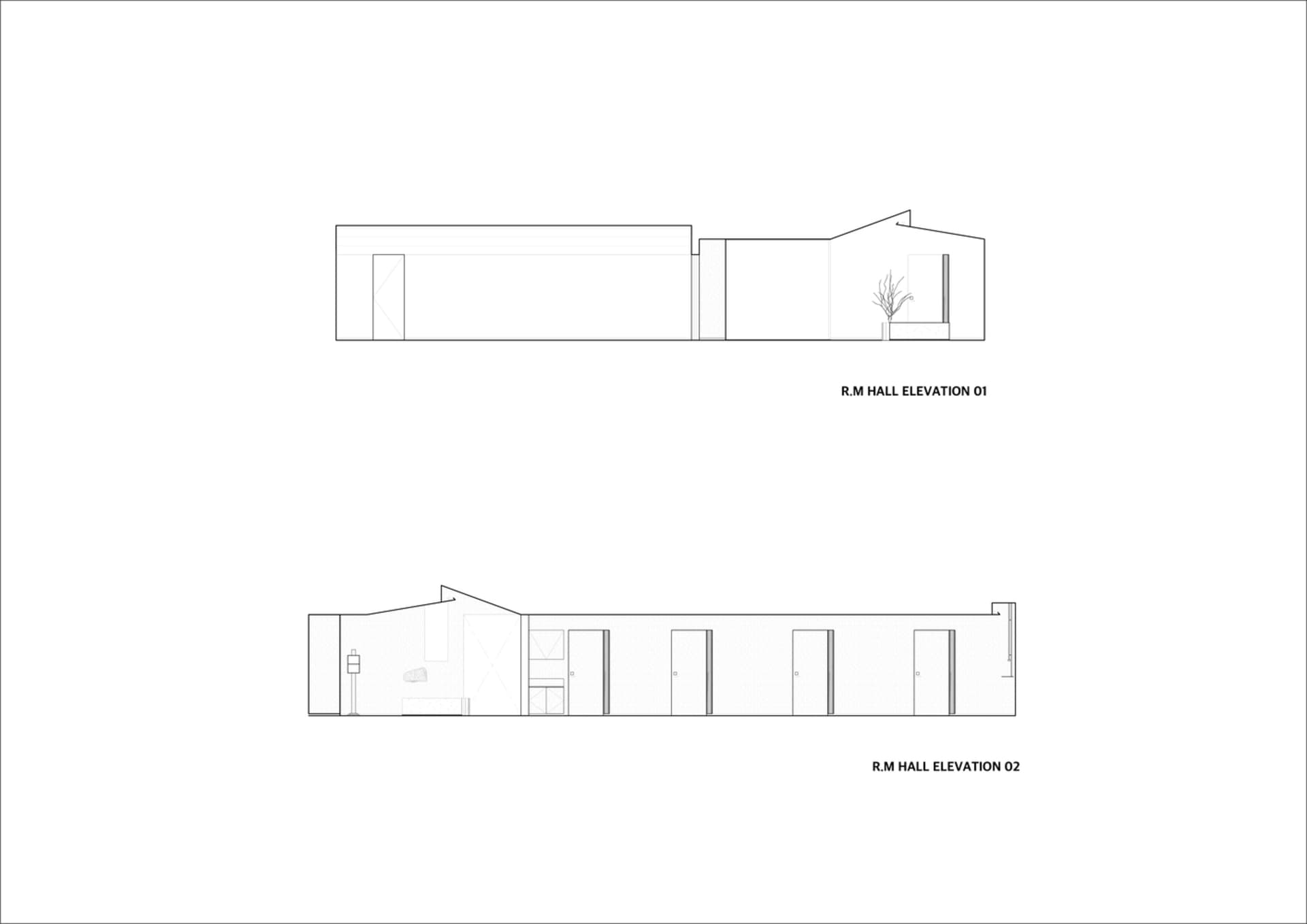 Architectural building design with white concrete exterior, multiple windows, and a tree nearby