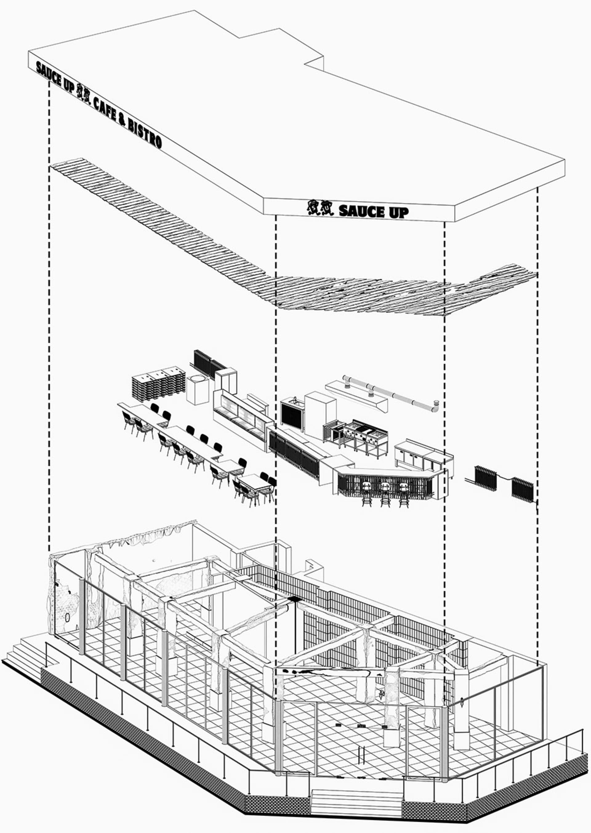 現代客廳空間的 2D 平面圖，包含餐區、座位區與電視，展現乾淨線條與極簡裝飾