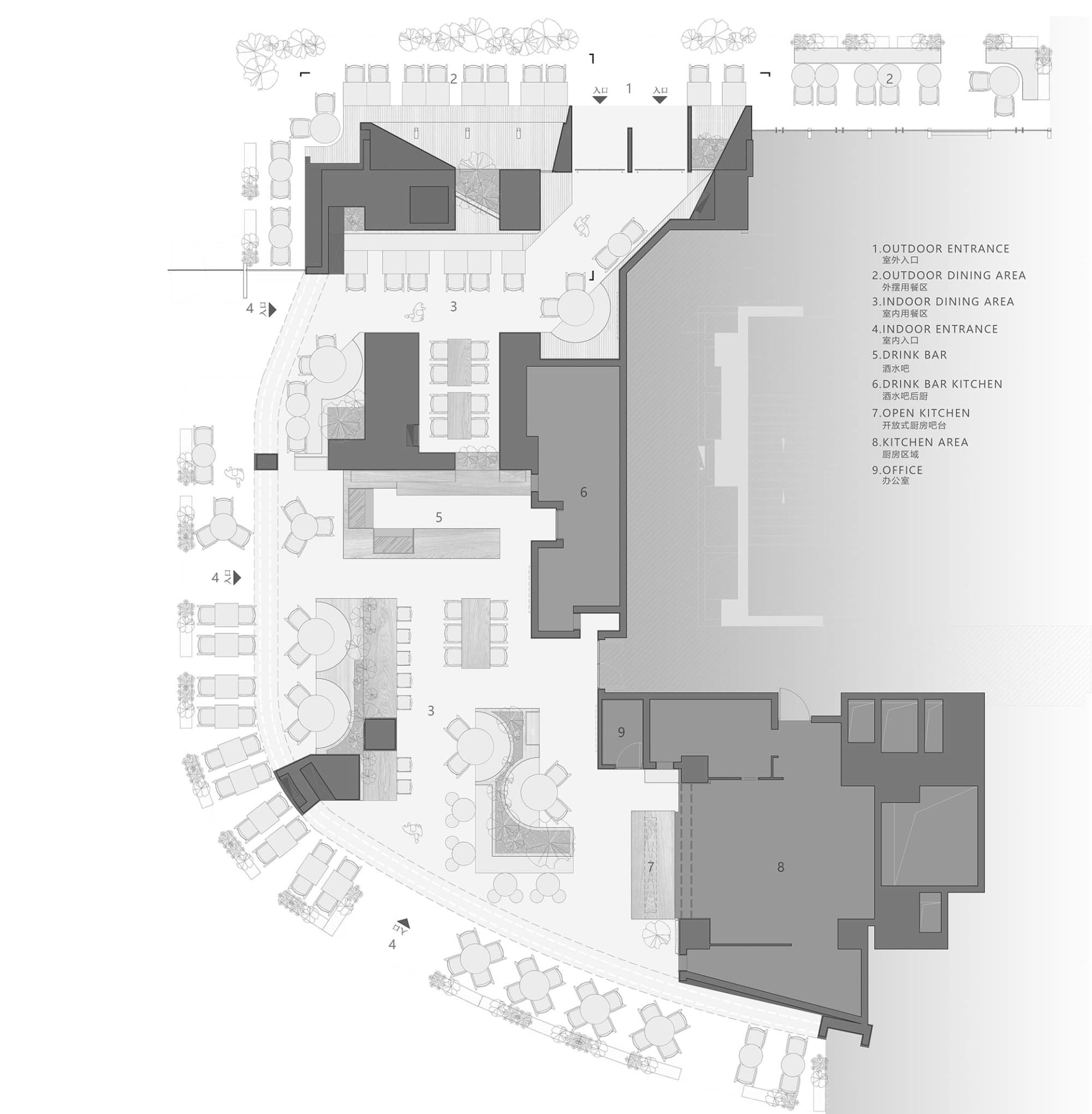 現代多層建築的建築渲染圖，特色為開放空間、中性色調，以及突顯的焦點區域