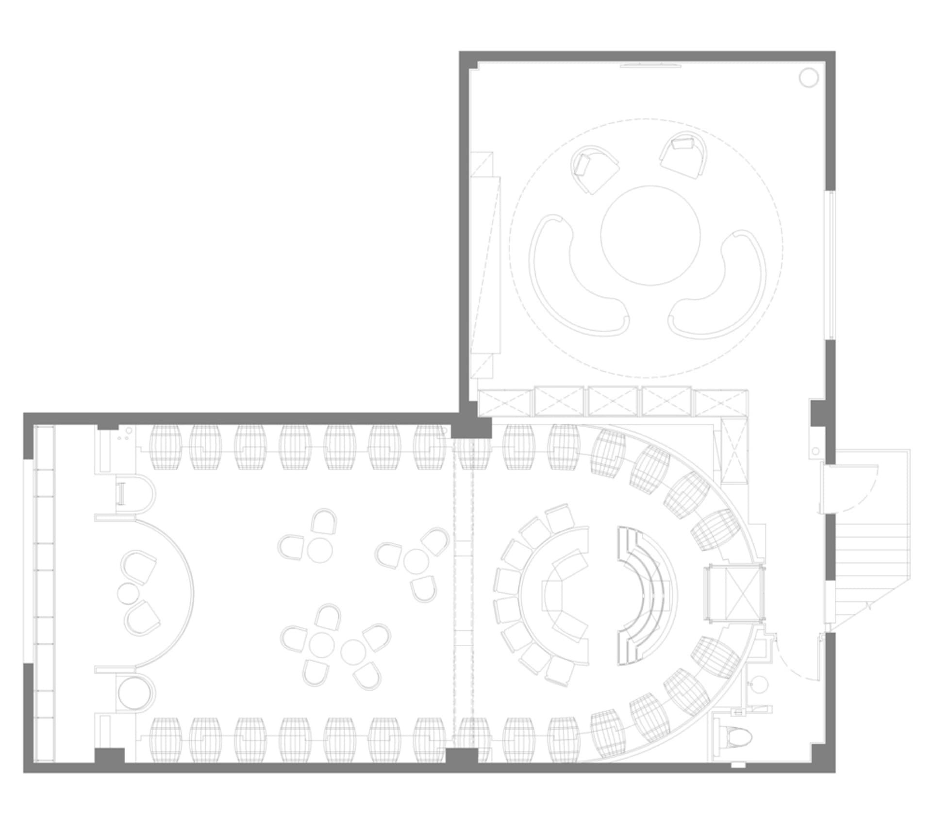 A clean and minimalist 2D floor plan with white linework, labels, and measurements