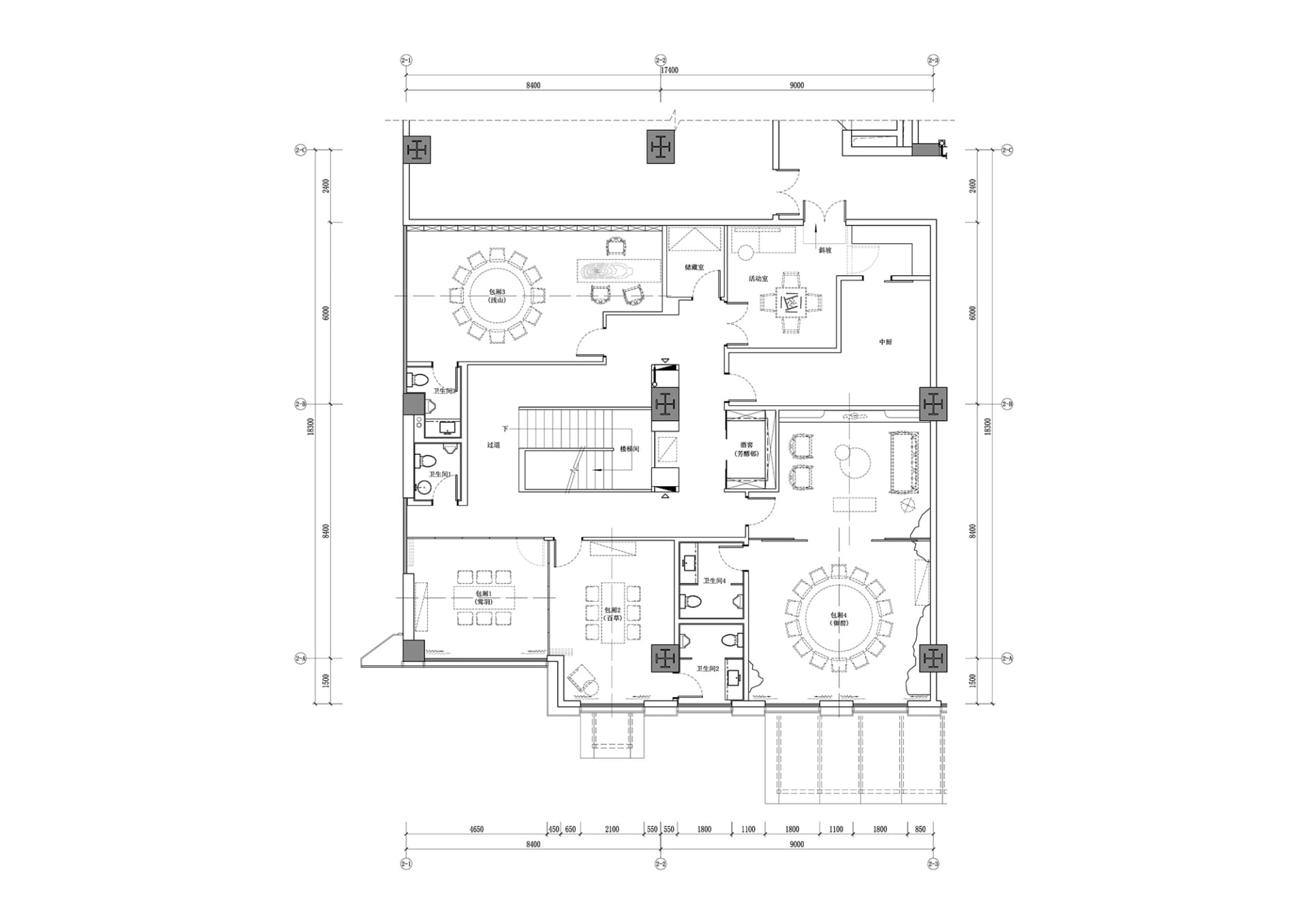 2D floor plan of a modern office space with multiple rooms, clean lines, and neutral tones, featuring furniture placements and natural lighting