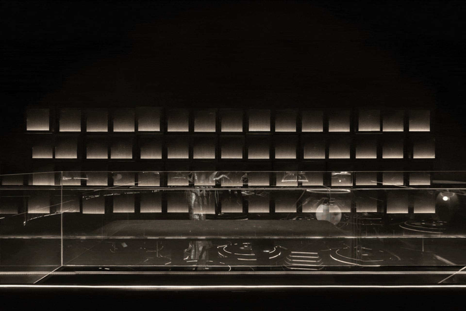 Empty kitchen counter with a glass surface, minimalist and modern design